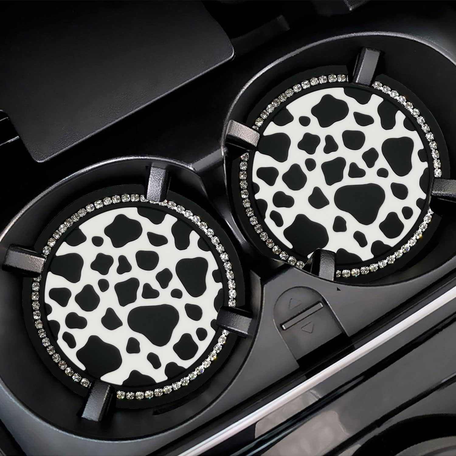 2PCS Bling Cow Print Car Accessories for Women, Universal Auto Cute anti Slip Cup Holder Insert Coaster image number 5