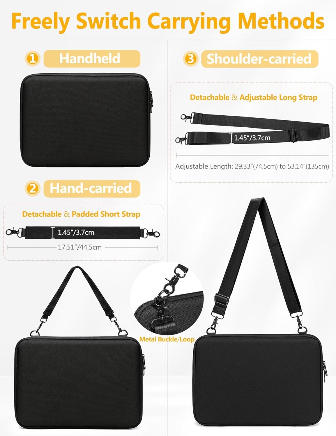 HYZUO 15-16 Inch Hard Shell Case Laptop Sleeve Bag for Macbook Pro 16 M4-M1, Macbook Air 15 M4 M3 M2, 15" Surface Laptop, Dell XPS 15/16, HP Envy/Pavilion 15, ASUS Vivobook/Zenbook 15, Black image number 3