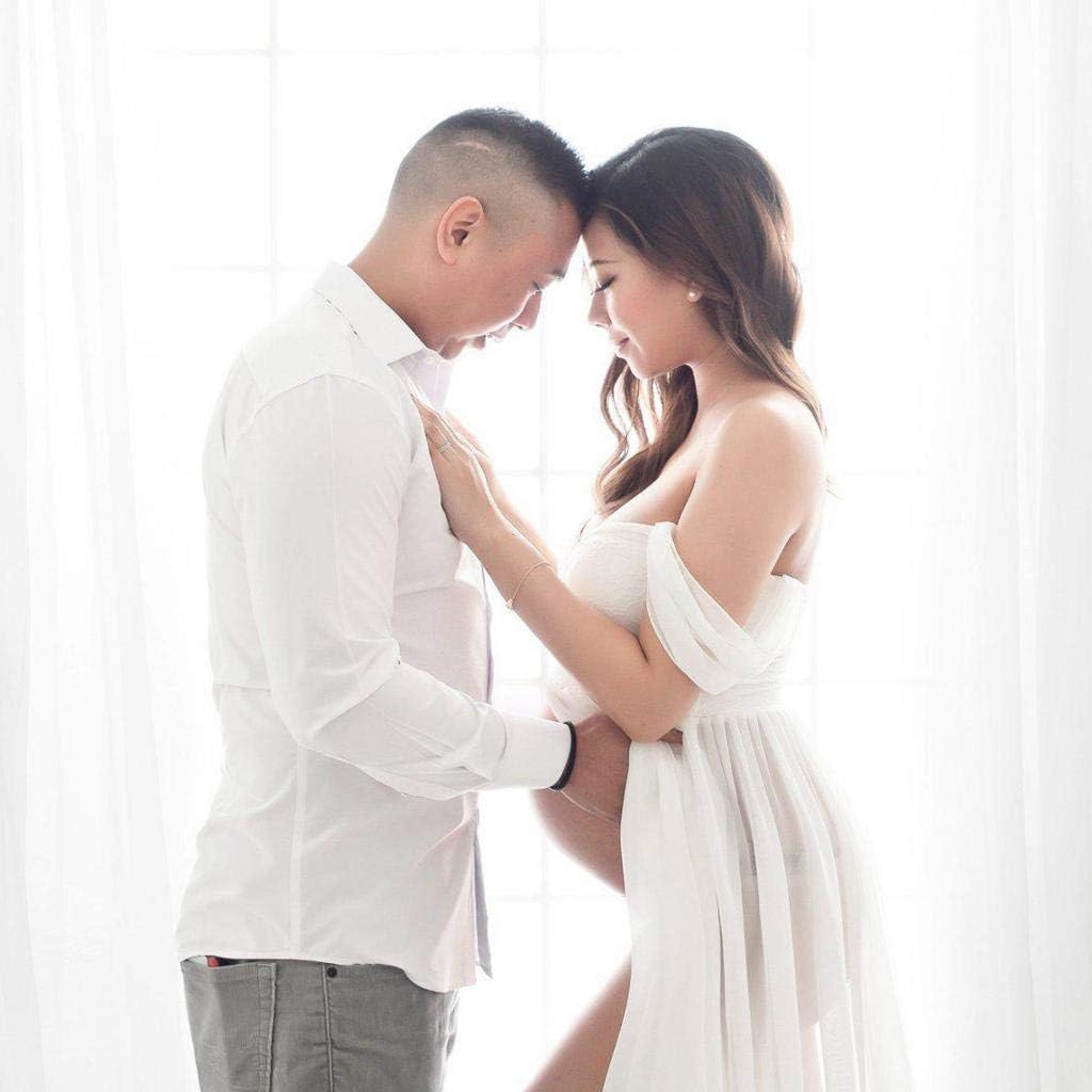 Harayaa Maternity Dress Gown, Women Photography Props Split Front Off, as Described - White L image number 6