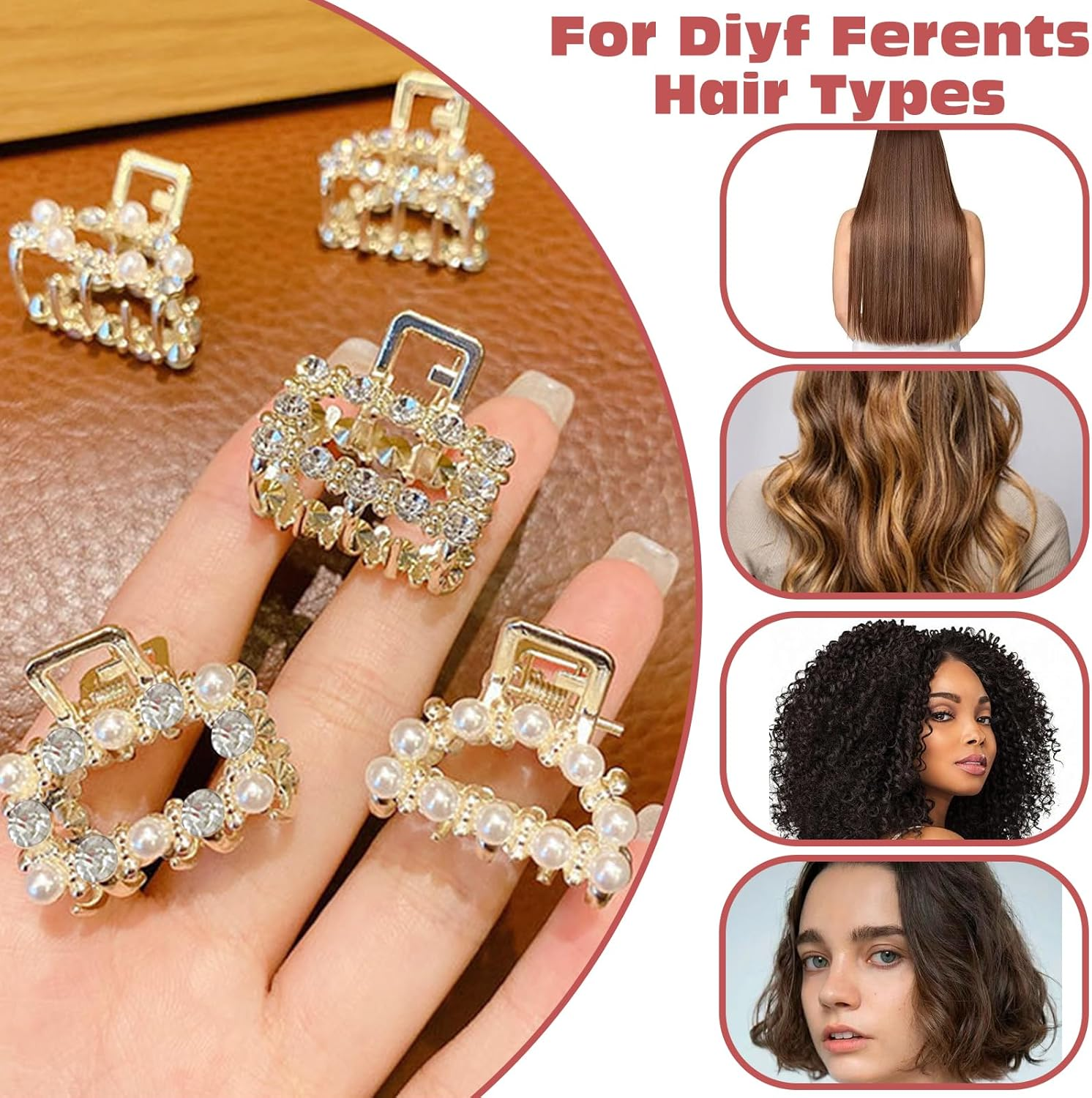 BSITSSS 5 Pcs Mini Gold Claw Clips, Crystal Rhinestone Small Hair Claw Clips, Non-Slip Ages & Hair Types, 5 Count image number 5