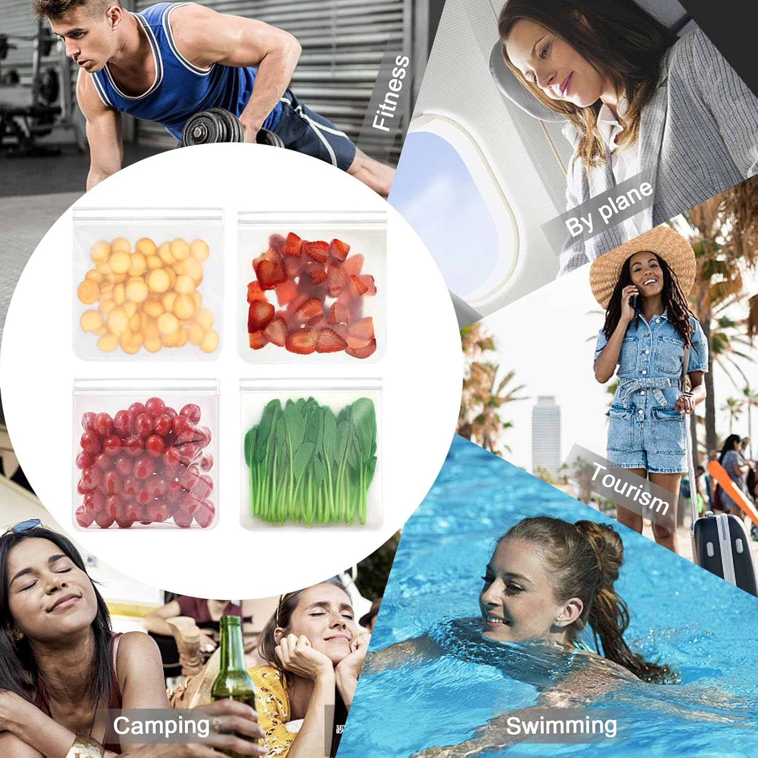 AYNKH 6 Pack Reusable Gallon Freezer Bags, 27 * 28CM/10.6 * 11Inch Extra Large Thick Ziplock Silicone Plastic Leakproof Sandwich Snack Fruits Lunch Food Storage Bags Meal Prep, Dishwasher Safe