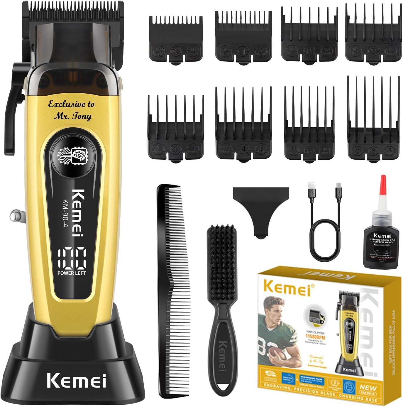KEMEI KM-90-4 Professional Hair Clipper for Men Cord/Cordless Hair Cutting Kits, Hair & Beard Trimmer, Adjustable Blade Barber Clippers with USB Rechargeable, Gift for Men image number 1