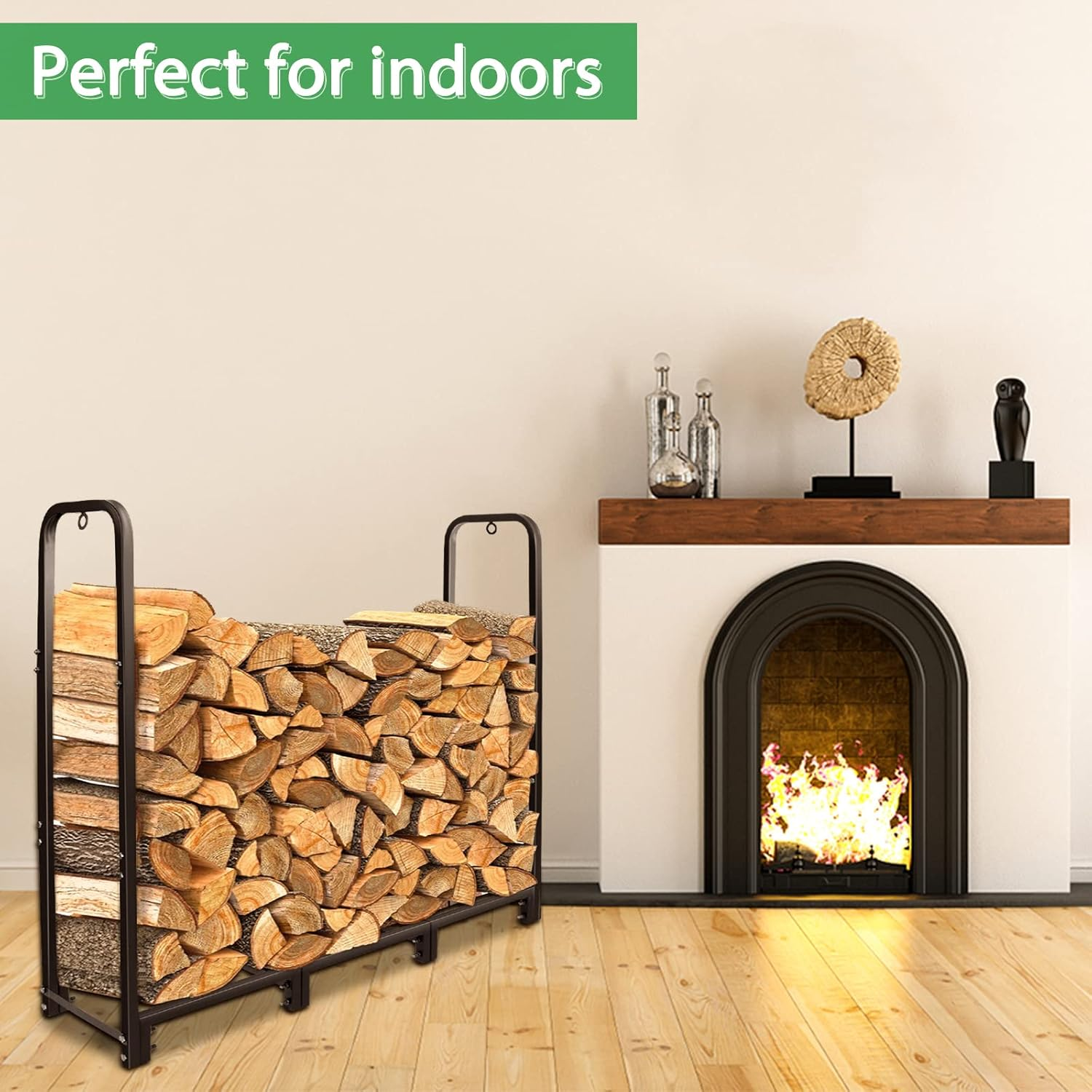CONNOO 4Ft Firewood Rack Stand Heavy Duty Firewood Log Rack Holder Fireplace Wood Storage Holder for Indoor Outdoor Metal Pile Log Stand Stacker Holder, Matte Black image number 4