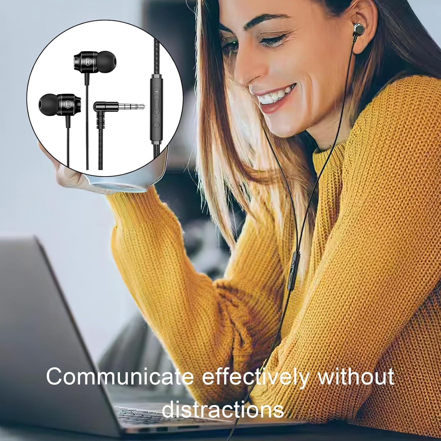 In-Ear Headphones with Cable and Microphone, In-Ear Earphones, 3.5 Mm Jack Plug, High-Quality Earbuds with Rich Bass, Compatible with Iphone, Huawei, Samsung image number 3