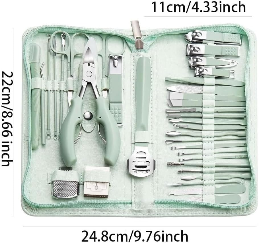 35 in 1 Professional Manicure & Pedicure Set, Stainless Steel Nail Care Kit with Leather Case &ndash; Portable Nail Tools for Travel & Home Use (Green) image number 4