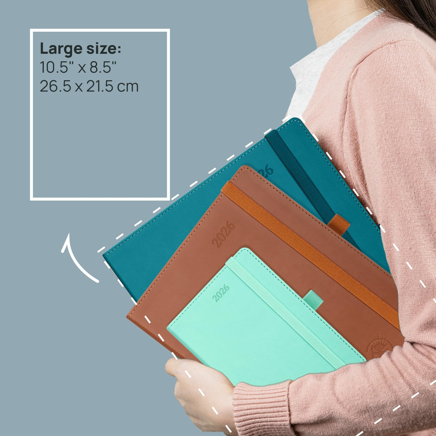 POPRUN 2026 Diary Week to View Large (26.5X21.5 Cm) PU Leather Soft Cover Vertical Weekly Appointment Diary 26 Planner, Monthly Tabs, 100GSM Paper (Black） image number 2