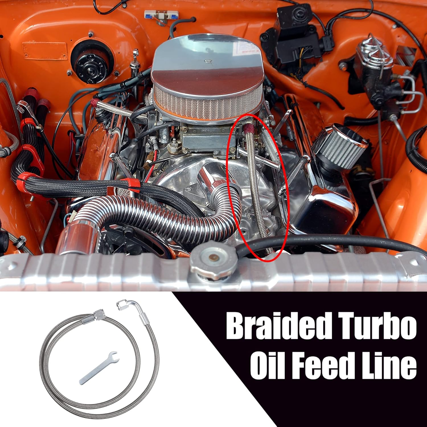 X AUTOHAUX 4AN Turbo Oil Feed Line, 36" Length, Stainless Steel Braided, AN4 Hose End, 90 Degree & Straight Ends, 1 Pack image number 3