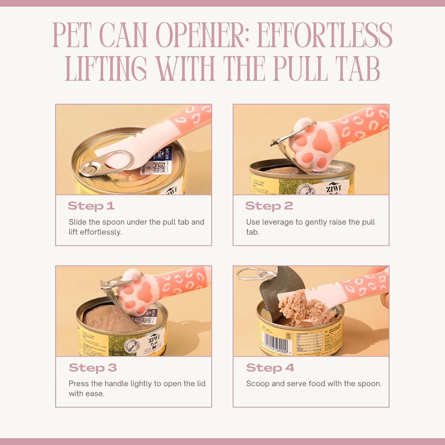 2 Pcs Pet Food Can Lids & One Can Spoon Cute Paw Shape Opener Spatula Cat Wet Food Spoon Silicone Can Covers Pet Food Can Spoon Pet Can Opener Pet Can Food Feeding Tool (Grey+White/Pink) image number 3