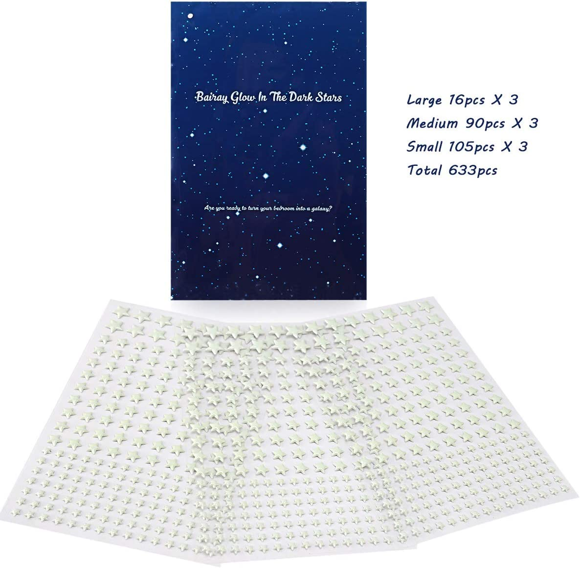 Glow in the Dark Stars Decals Decor for Ceiling 633 Pcs Realistic 3D Stickers Starry Sky Shining Decoration Perfect for Kids Bedroom Bedding Room Gifts