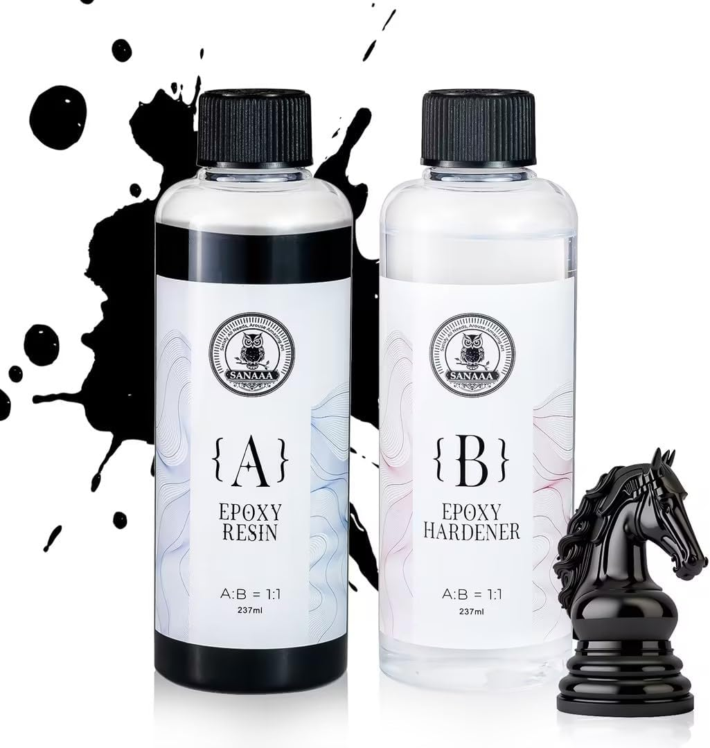 SANAAA Epoxy Resin Black474Ml,Glossy Bubble Free Epoxy Resin,Table Top Epoxy Resin for Arts and Crafts,Casting,Diy,Resin Art,Moulds,Jewellery (237Mlx2) image number 3