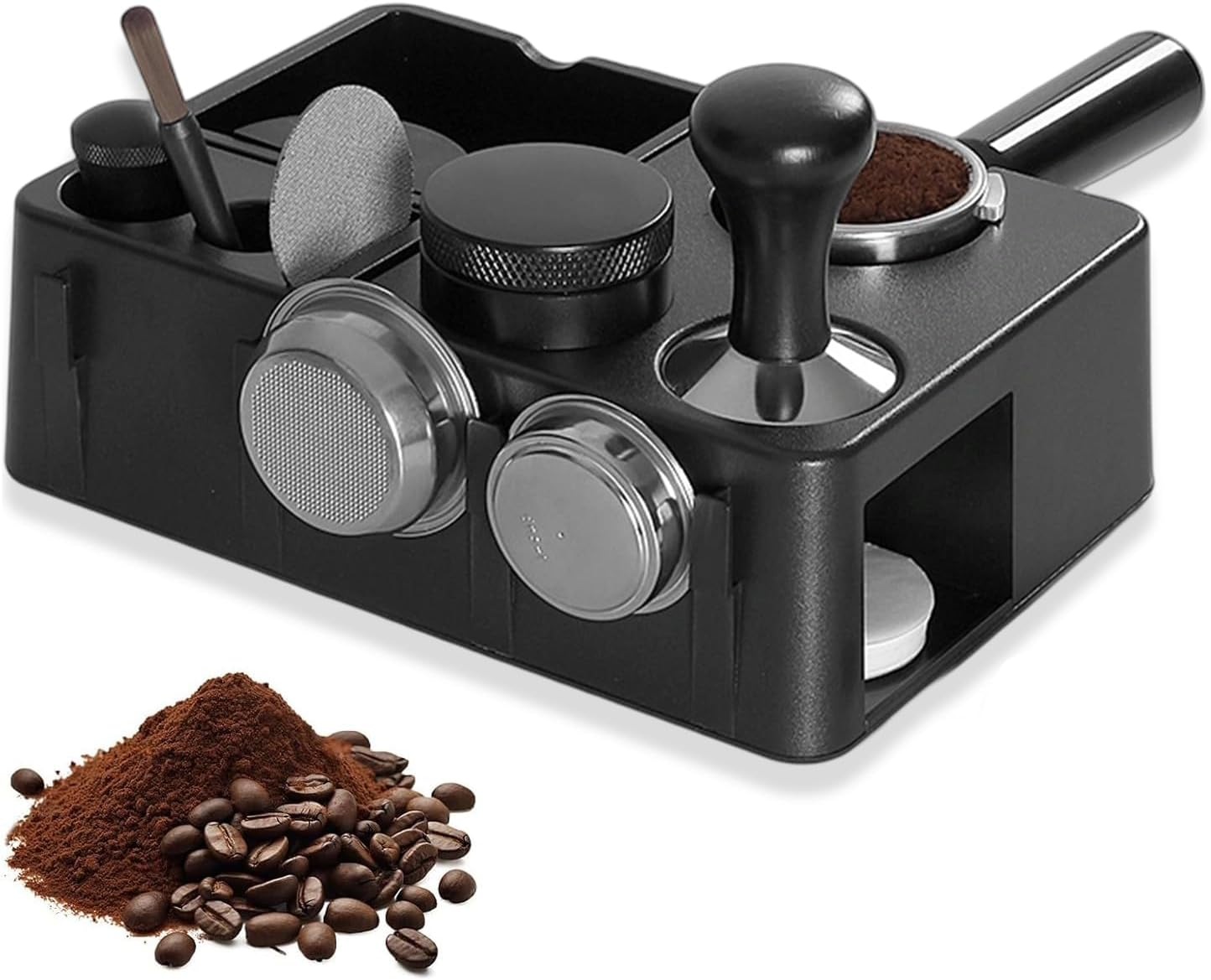 Espresso Tamping Station, Espresso Knock Box, Espresso Coffee Organizer Box Fit for Storage 51, 54, 58MM Espresso Tamper, Distributor, Portafilter & Puck Screen Accessories, Plastic Station Base image number 5