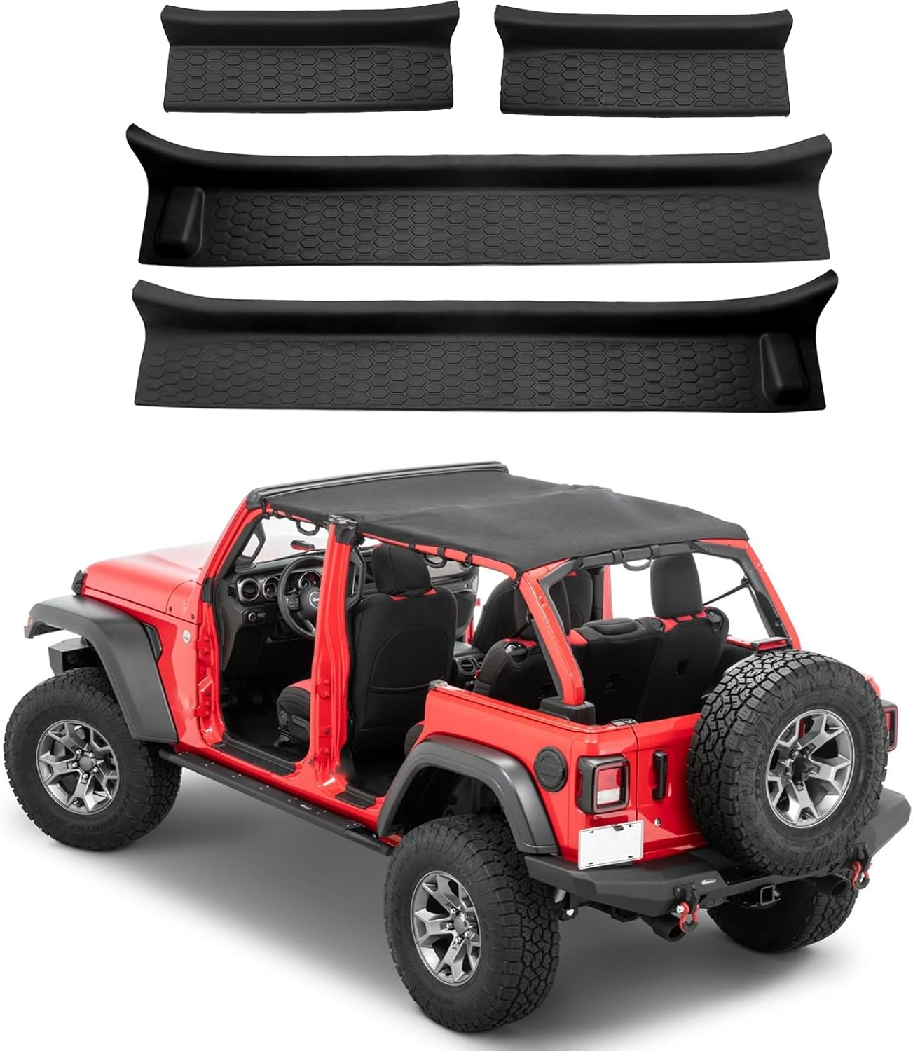 Door Sill Guards Kit for Jeep Wrangler Jl/Gladiator JT Accessories 2018-2024, Black Rubber Door Entry Guard Protector for Jeep Wrangler JL &Gladiator JT 4-Door Accessories (4 Pcs Set) image number 6