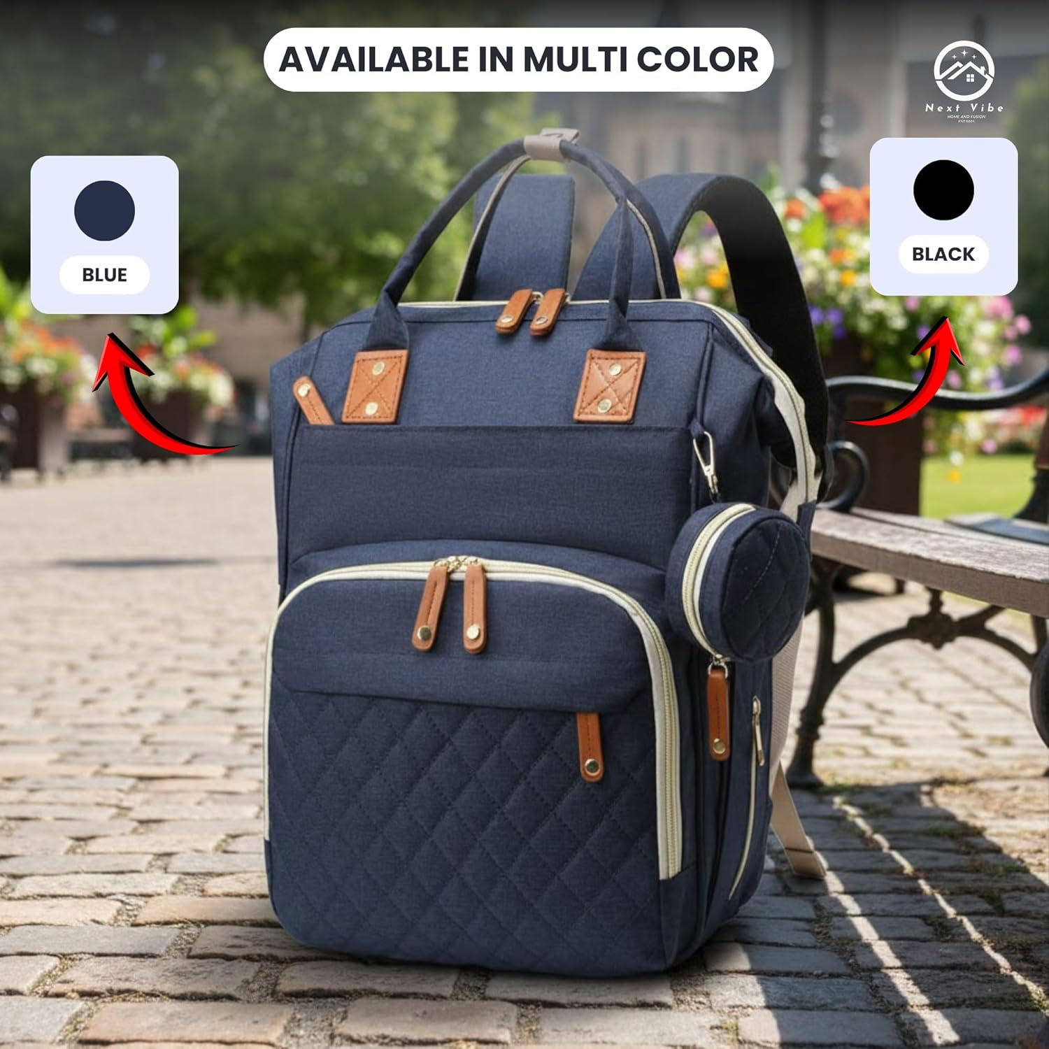 Next Vibe - (Blue) Nappy Changing Bag Baby Care Backpack with Multiple Pockets &ndash; Large Capacity Travel Diaper Bag for Mom & Dad &ndash; Waterproof, Stylish, and Durable Baby Essentials Organizer image number 4