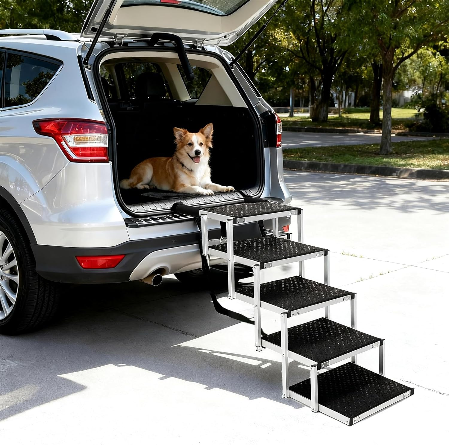 Ouqiesli 5-Step Dog Ramp for Cars, Suvs, Trucks & High Beds | Adjustable Foldable Pet Stairs | Non-Slip Surface | Supports up to 70Kg | Small to Large Dogs image number 5
