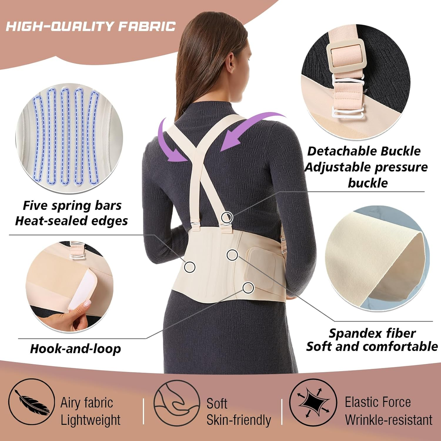 2-In-1 Convertible Maternity Support Belt with Detachable Strap - Adjustable Pregnancy Belly Band for Back, Hip, Pelvic Pain, Invisible Belly Bands for Pregnant Women image number 2