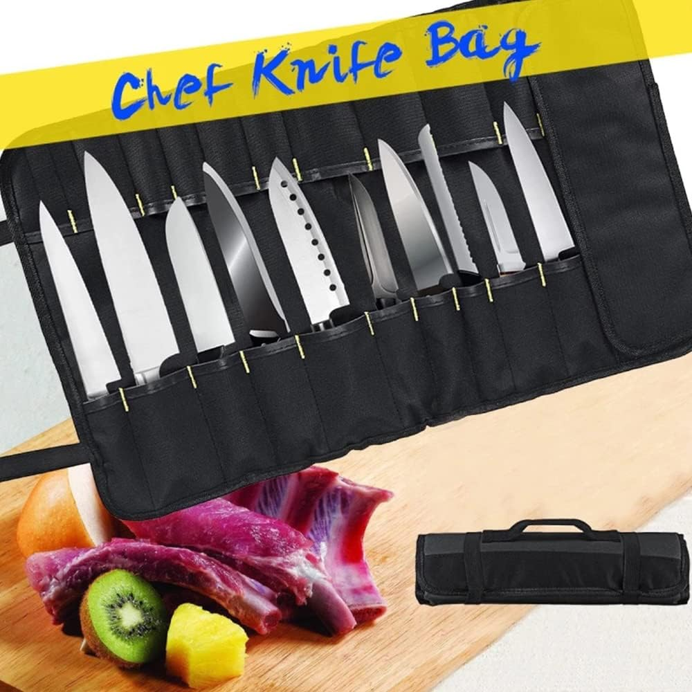 22 Slot Chef Knife Bag Carry Roll with Handles Kitchen Portable Storage Bag