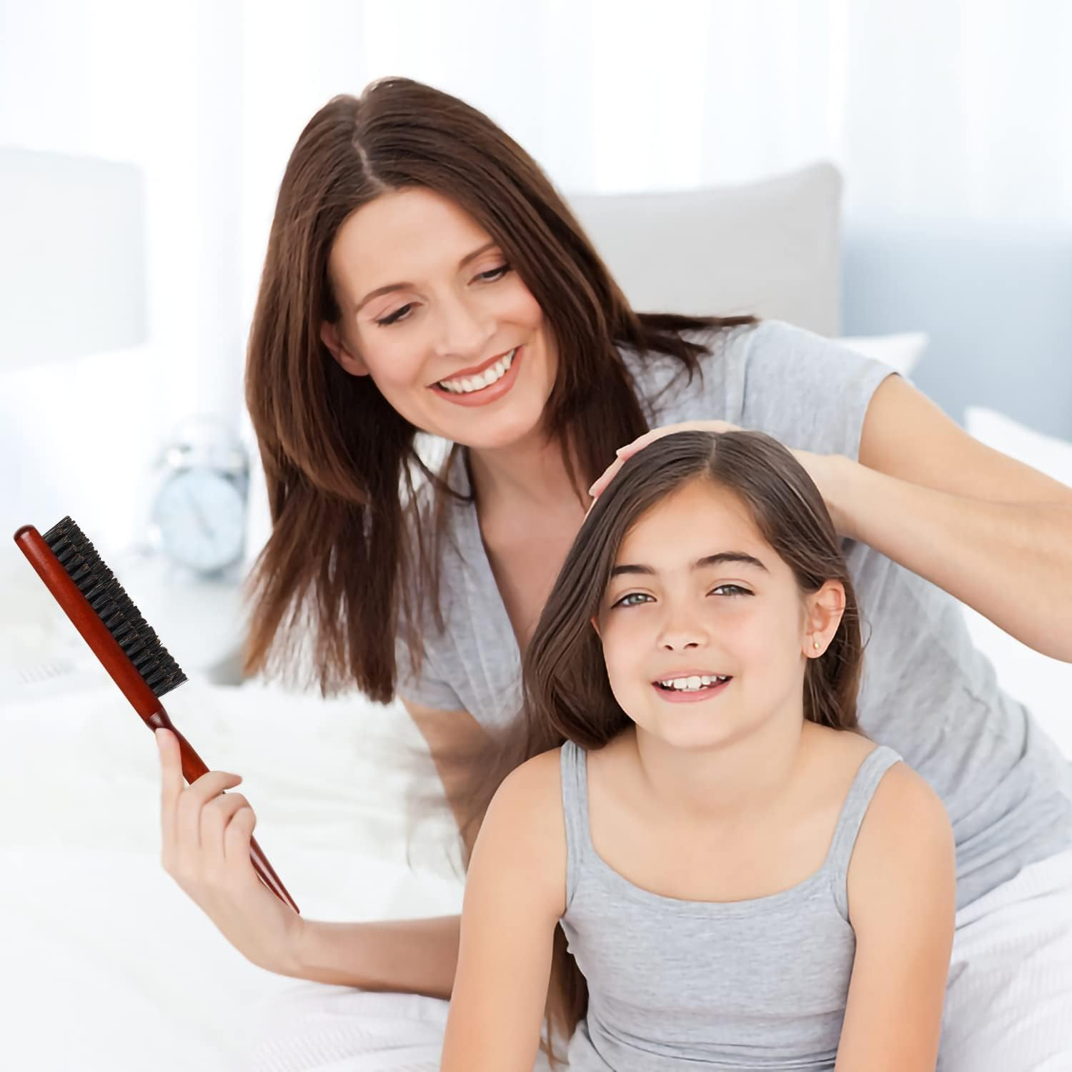 Boar Bristle Teasing Hair Brush for Women Wooden Teasing Comb with Rat Tail Pick for Hair Sectioning Used for Edge Control, Backcombing, Smoothing, and Styling Fine Hair to Create Volume