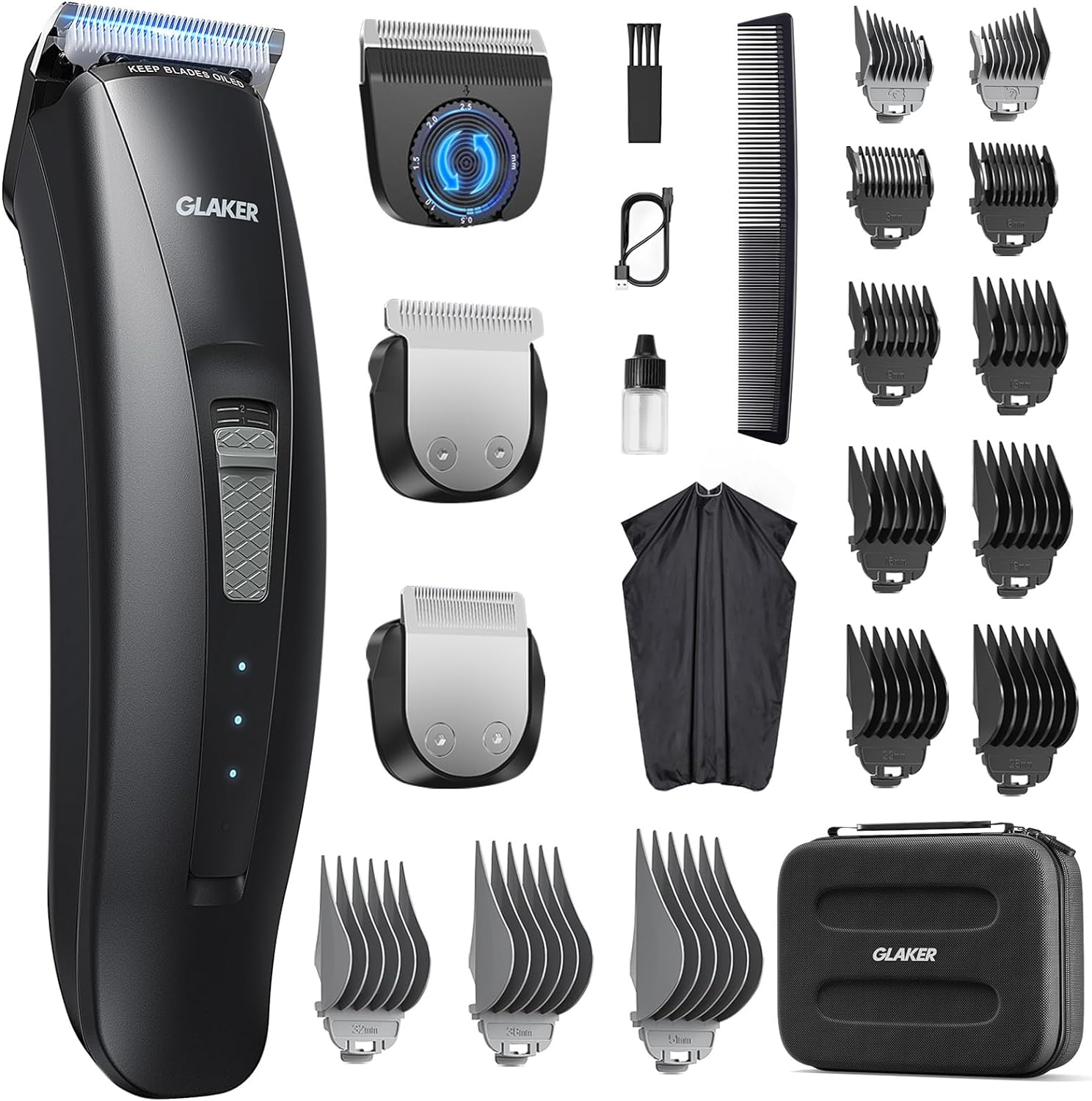 GLAKER Hair Clippers for Men - Cordless 3 in 1 Versatile Hair Trimmer with Extra Long Guards, Detachable Blade & Storage Bag, Complete Mens Grooming Kits, Ideal Gifts for Men