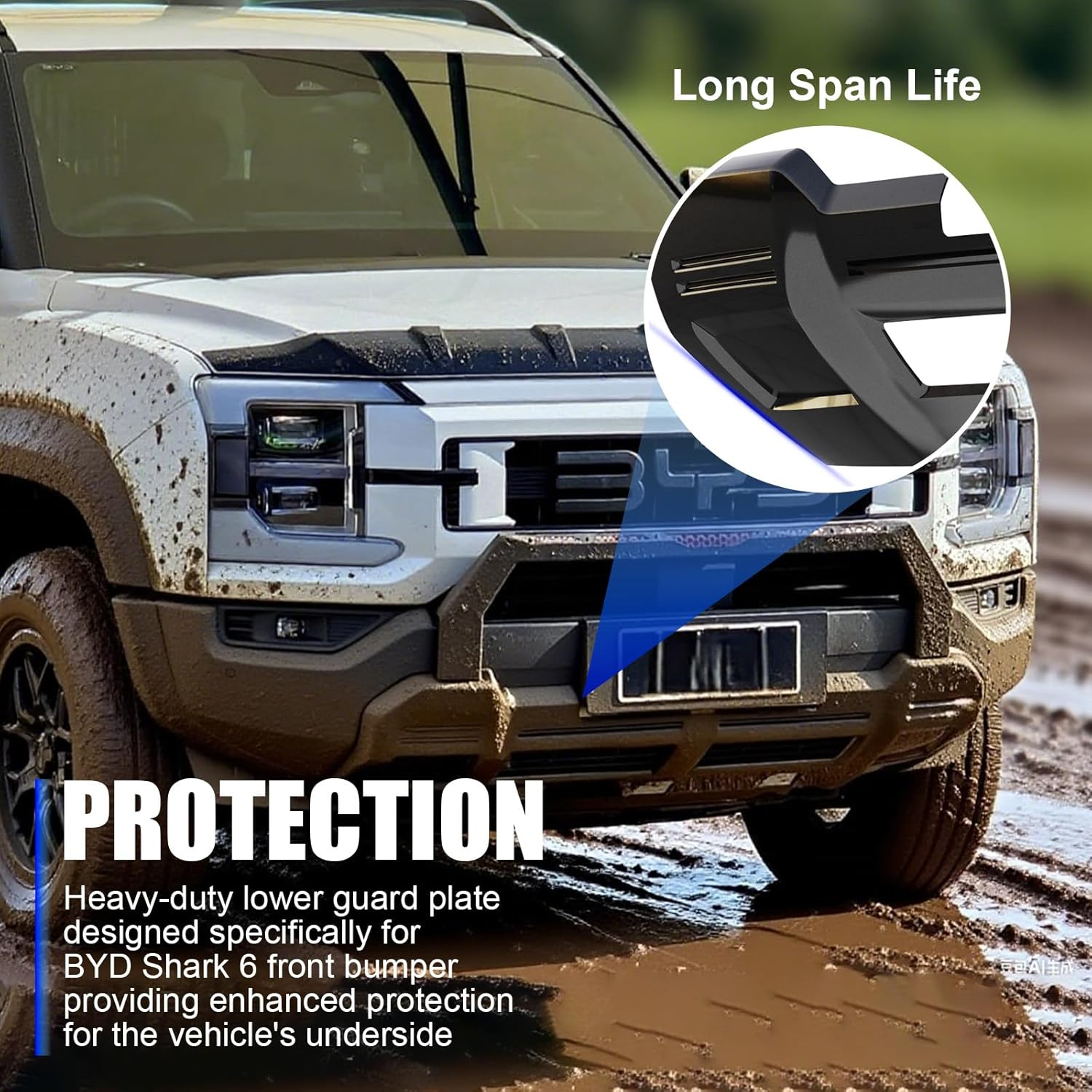 MCRACING BYD Shark 6 Front Bumper Lower Guard Plate,Sporty (Matte Black) - Matte Black image number 3