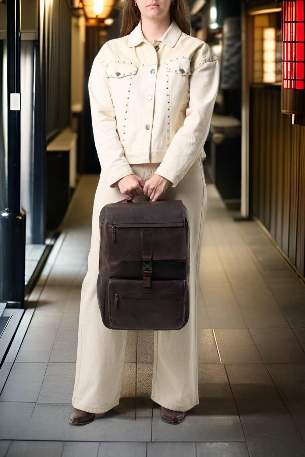 VELEZ Top Grain Leather Backpack for Men - 17" Laptop Bag for Work - Mens Computer Shoulder Bags Large Capacity - Dark Brown image number 4