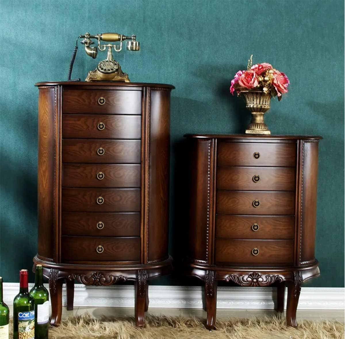 Headsitg 6 Pcs Antique Drawer Pull Ring Cabinet Ring Handle Cabinet Drawer Dressing Knob Handle Antique Brass,Size:1.37" L X 1.37" W X 0.5''H - 6 Pcs Bronze Color image number 1