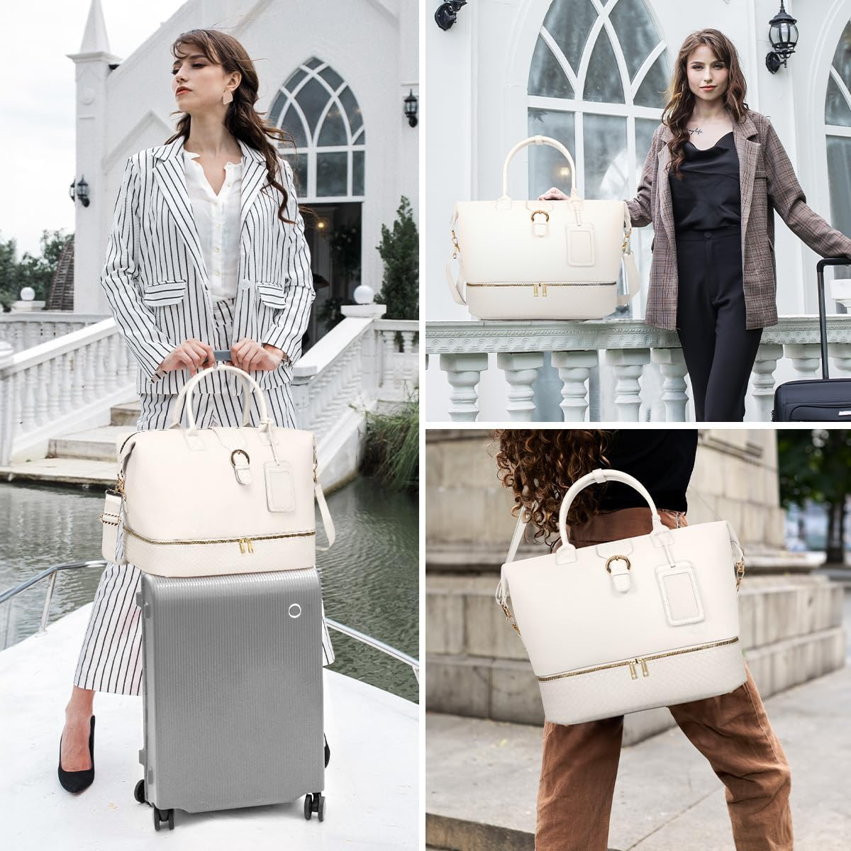 Travel Weekender Bags for Women, PU Leather Overnight Tote Duffle Bag with Shoe Compartment & Toiletry Bags image number 7