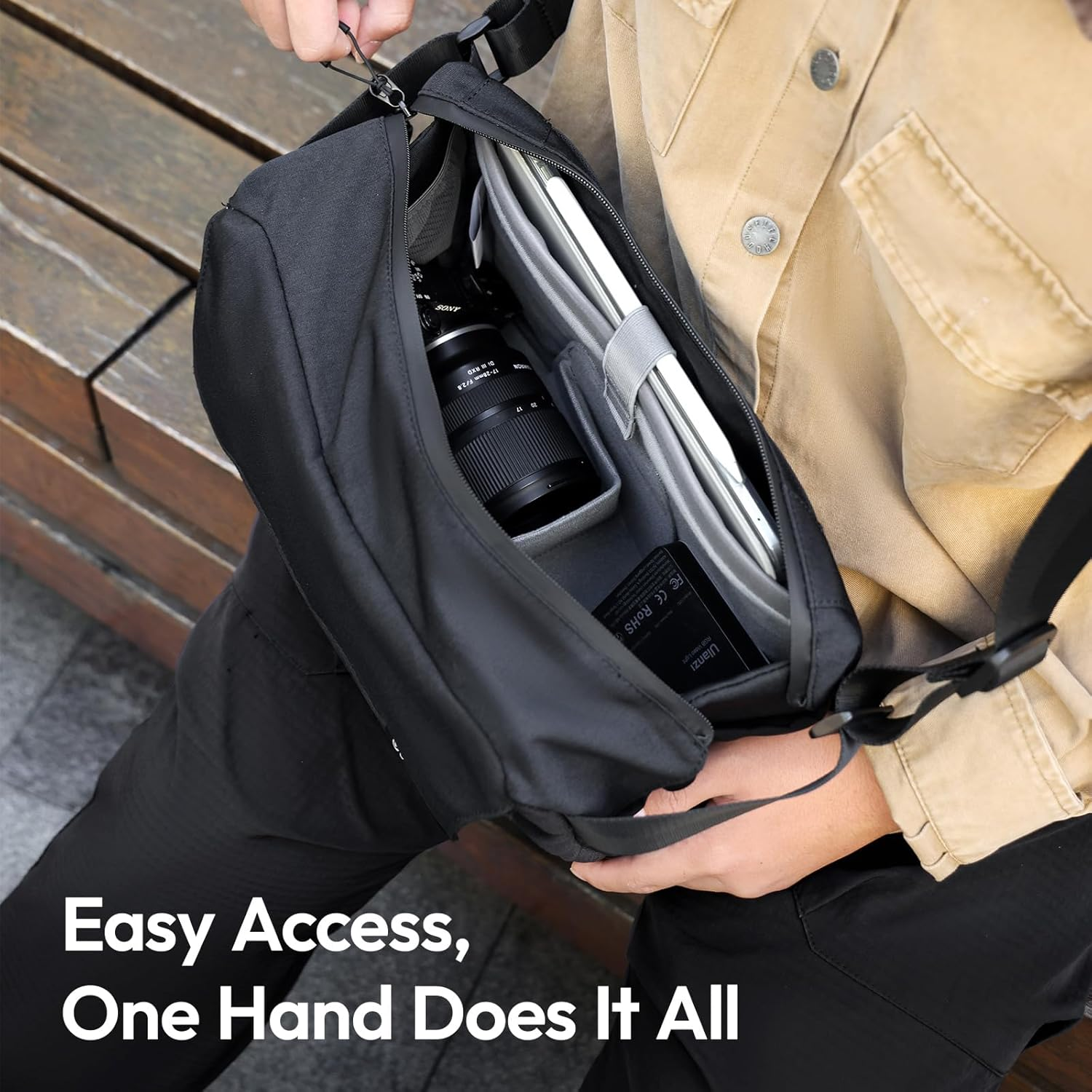 ULANZI BP11 8L Camera Sling Bag with Tripod Holder for Men Women, Lightweight Splash-Proof Dslr/Mirrorless Anti-Theft Crossbody Bag for Travel Hiking Photography Customizable Front Pocket Camera Bag image number 1