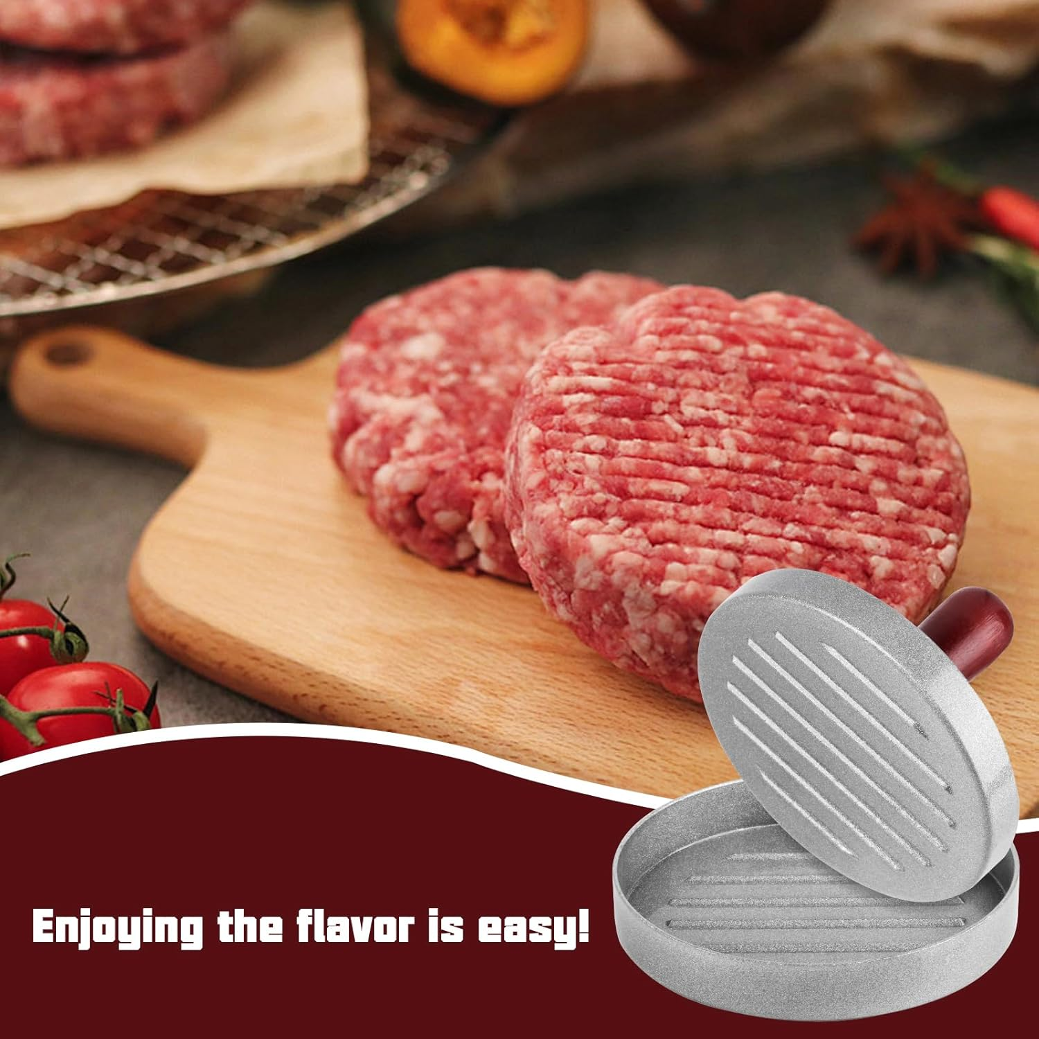 Burger Press, Hamburger Patty Press, Burger Pattie Press, Aluminium Burger Patty Maker Mould, Hamburger Patty Maker Non-Stick for BBQ Patties Hamburger Maker, with 100 Silicone Paper