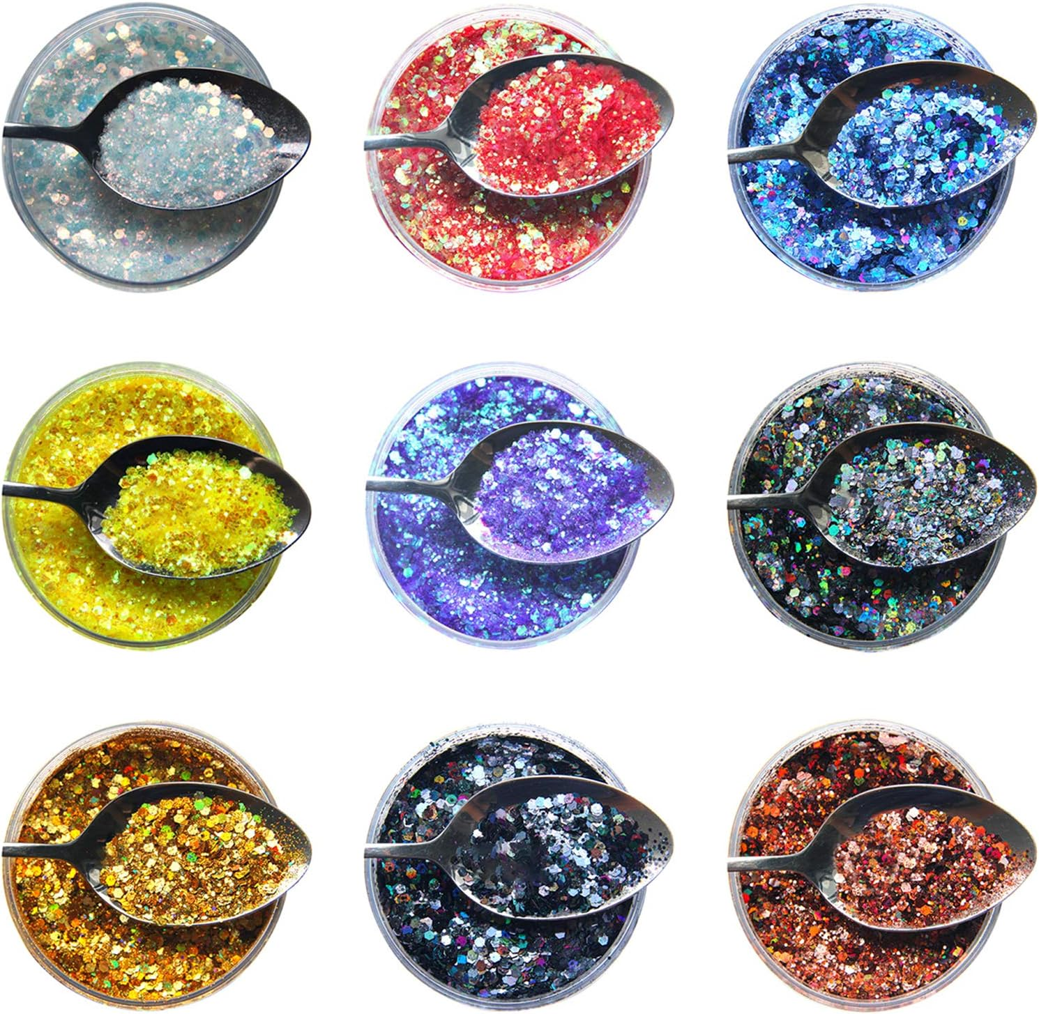 9 Pcs Mix Nail Glitter Powder Sequins Filler for Clay Mud Nail Art Sparkling Trinkets Pigment