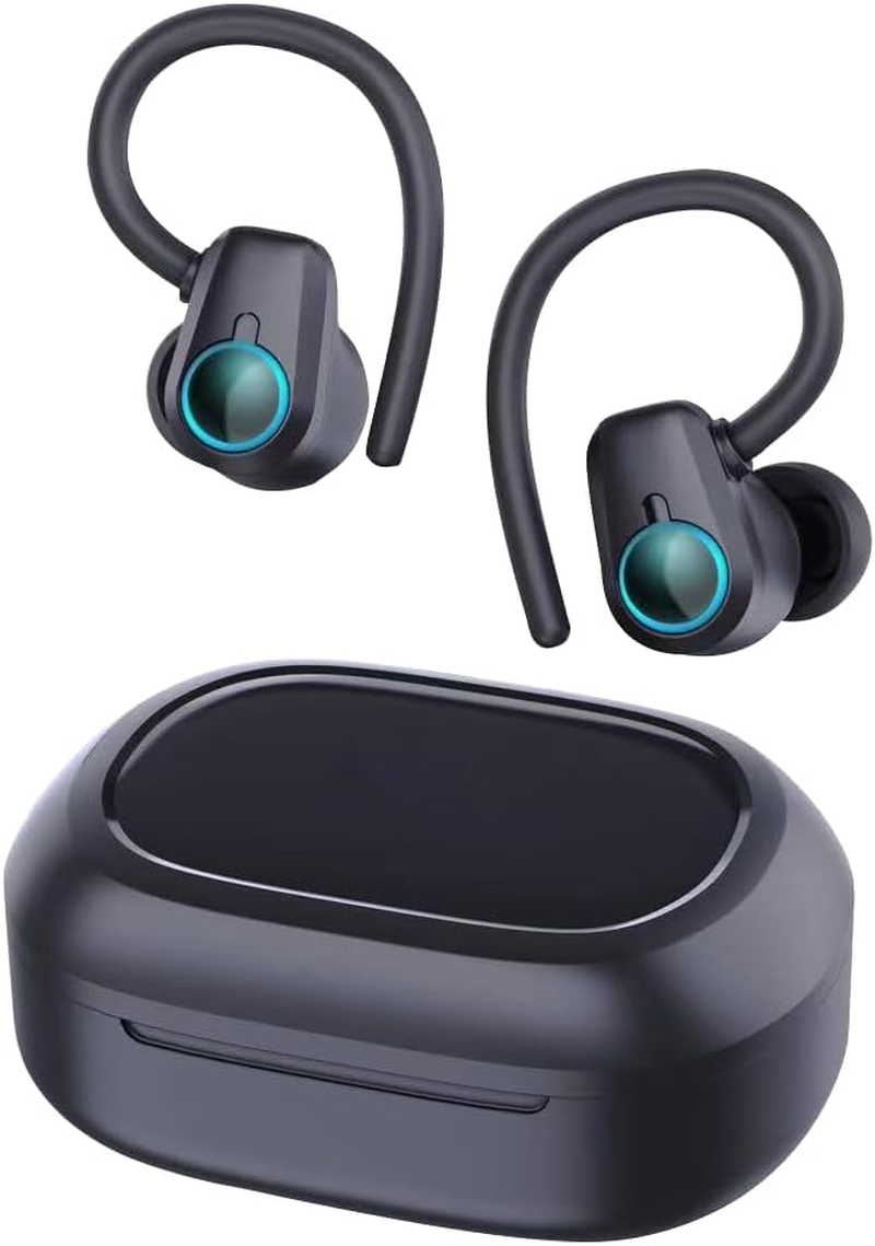Satyamarket HE-059 Wireless Earbuds | Bluetooth 5.3 Sport TWS with Earhooks, Dual LED Display, Deep Bass Stereo Noise Cancelling, Works with Iphone, Android, and Bluetooth Devices - Black image number 3