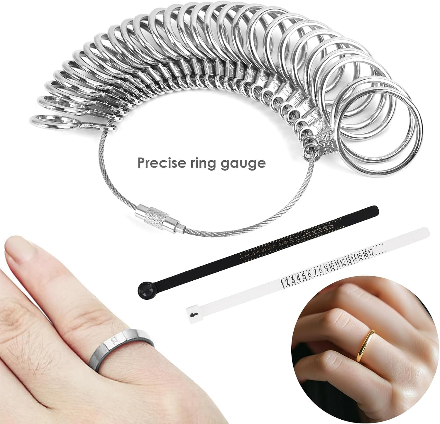 3 Pcs Ring Sizer Measuring Tool - Precision Ring Sizer Measuring Kit for US & European Sizes (0-13 with Half Sizes), Ideal for Jewelry Making, Repair & Accurate Finger Sizing image number 2