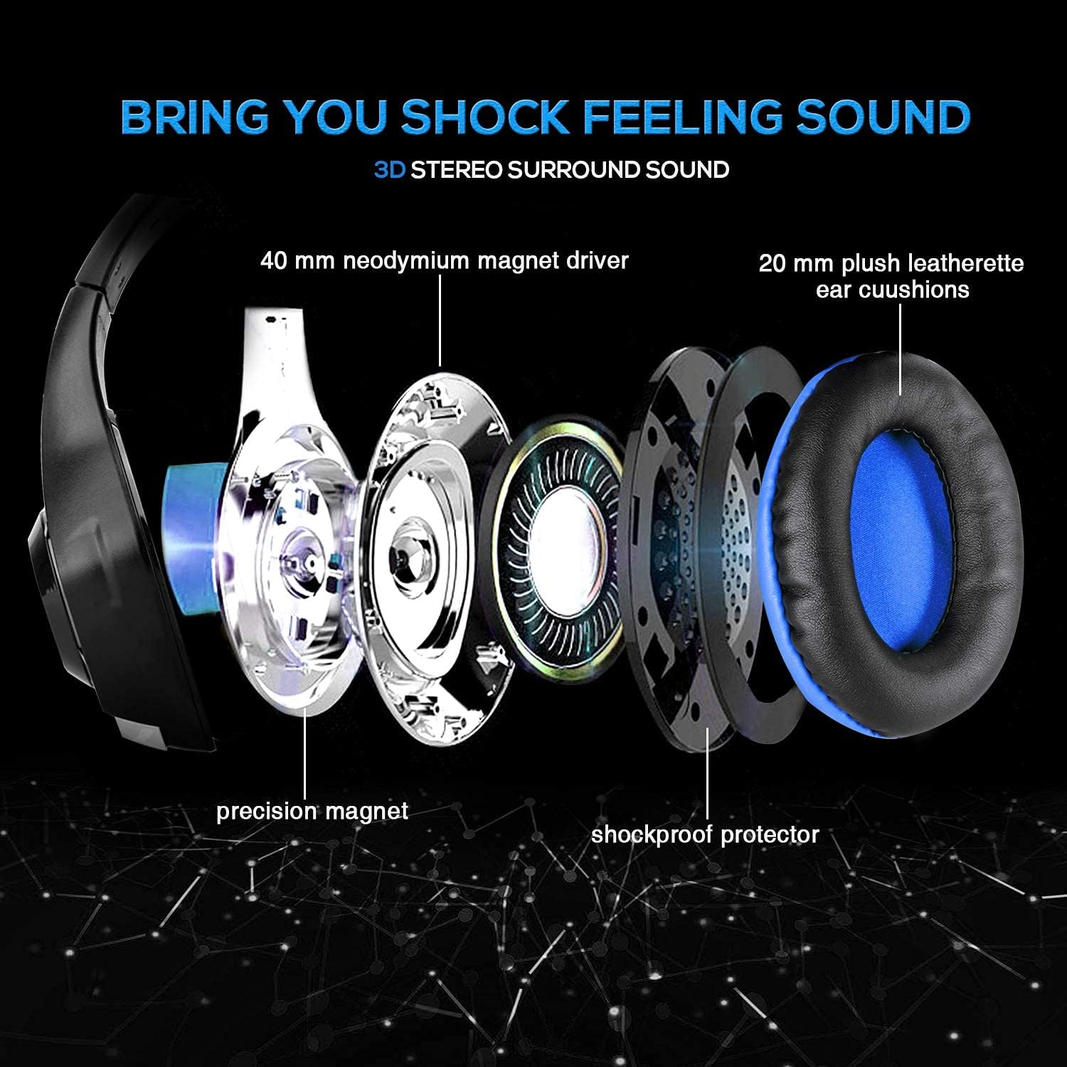 Bluefire Stereo Gaming Headset for PC, Over-Ear Gaming Headphones with Noise Canceling Microphone, Volume Control and LED Lights for PC, Laptop, Tablet(Red) - Blue image number 5