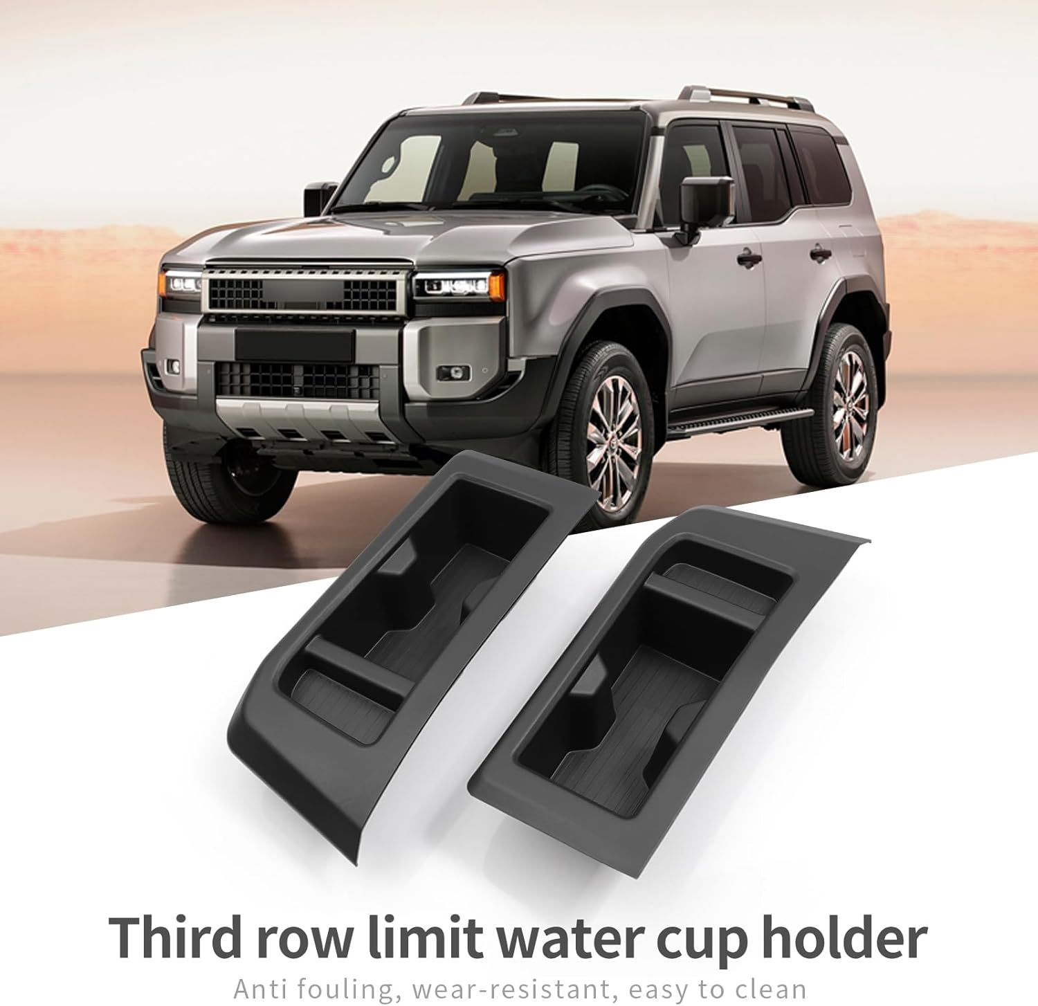 SMABEE 2PCS Rear Cup Holder Inserts for 2024 2025 Toyota Land Cruiser Prado 250 TPE Cup Holder Drink Organizer for Prado J250 LC250 Accessories Interior Black image number 2