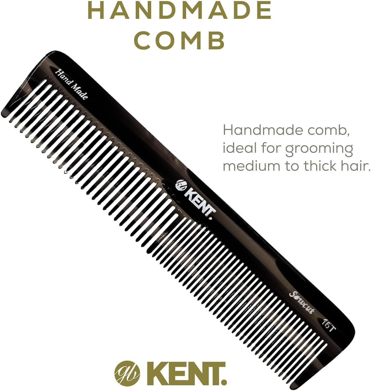 Kent 16T Black Graphite Fine and Wide Tooth for Daily Grooming,Handmade Styling Comb for All Hair Types,Wet or Dry Hair Detangling Comb for Men and Women,Saw Cut Hand Polished,Made in England image number 5