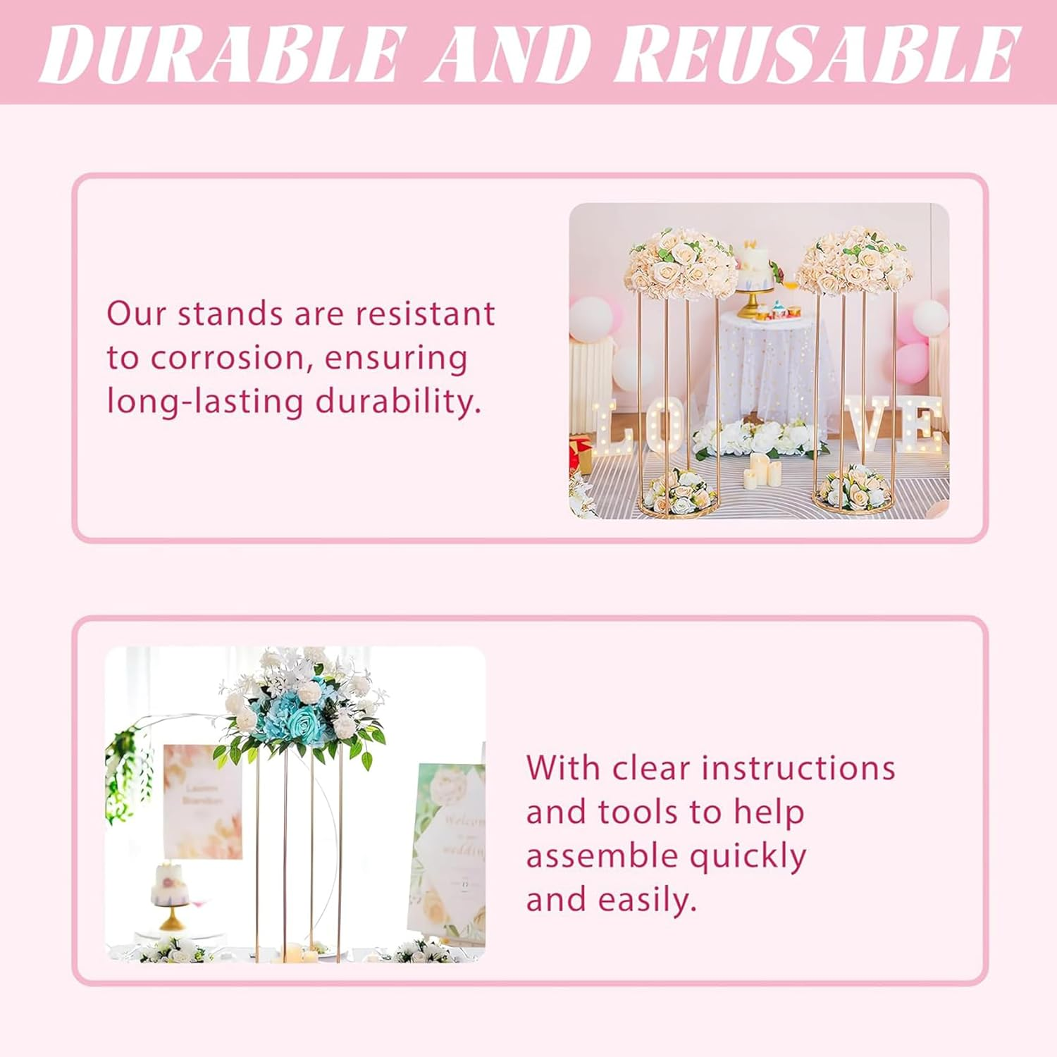 Cylinder Pedestal Stands for Parties, Metal Cake Table round Stand, Display Cylinder Tables for Birthday Party Wedding Living Room Patio, 3PCS Gold image number 2