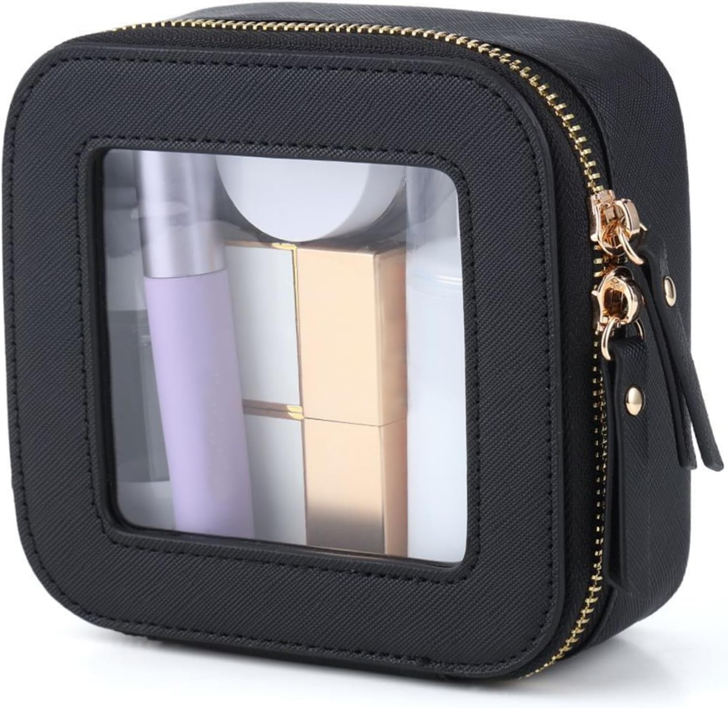 Clear Makeup Bag 5.5X5X2.4 Inch Small Makeup Bag Waterproof PU Cosmetic Organizer with Zipper Portable Clear Travel Makeup Bag Makeup Pouch Clear Toiletry Bag for Toiletries, Hair Tie and More/927