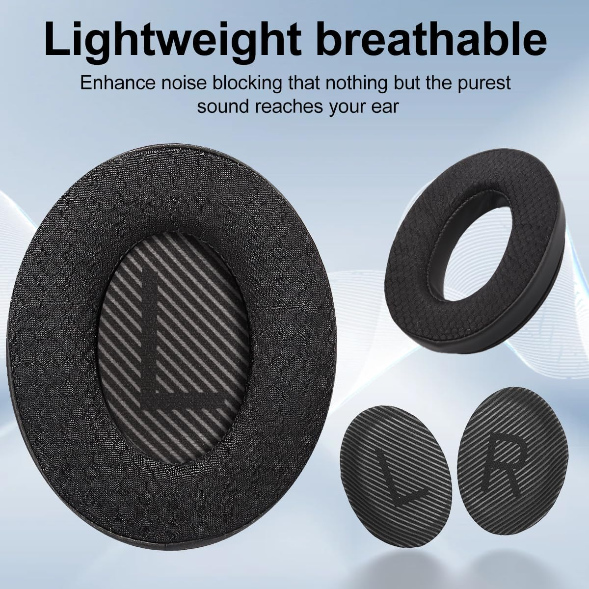T Tersely Replacement Cooling Gel Earpads Ear Cushions for Bose Quietcomfort 35 II/45 (QC35/QC45/QC35 II) Headphones,With QC35 Shaped Scrims with 'L and R' Lettering QC25 QC15 QC2 Soundtrue Soundlink image number 2
