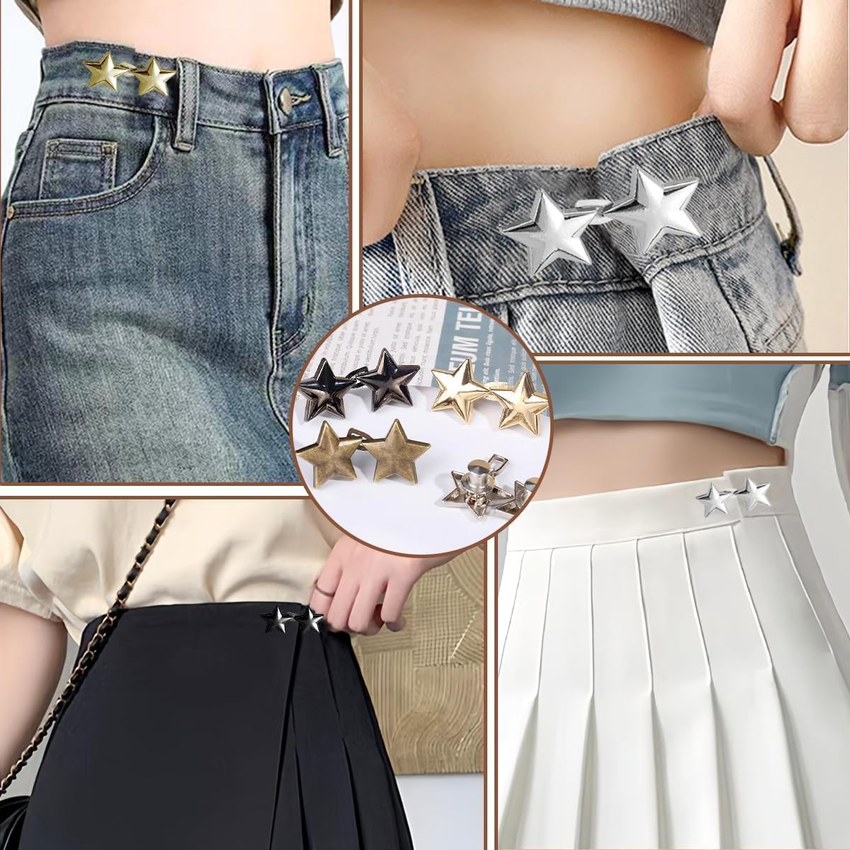 WANXINPT Instant Fix Waist Cincher Clip for Women - 12PCS Reusable Metal Jean Buttons | No-Sew Adjustable Pant Waist Tightener & Clothing Cinch Clip | Gold Buttons for Loose Jeans, Dresses, Skirts