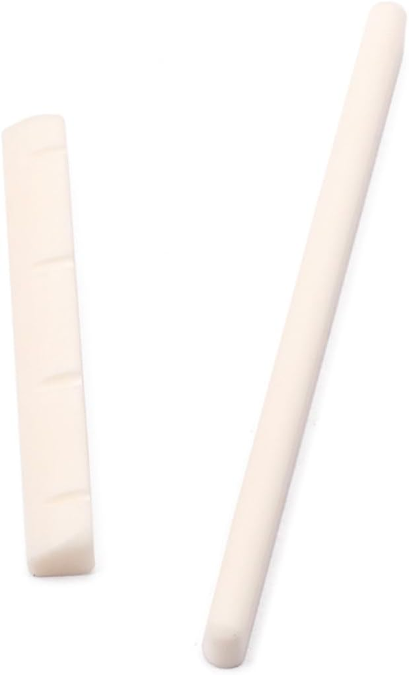 Bone Ukulele Bridge Saddle and Nut Set for 4-String Acoustic Ukulele, Cow Bone Material, Pre-Slotted Design, Musical Instrument Accessory for String Replacement and Sound image number 1