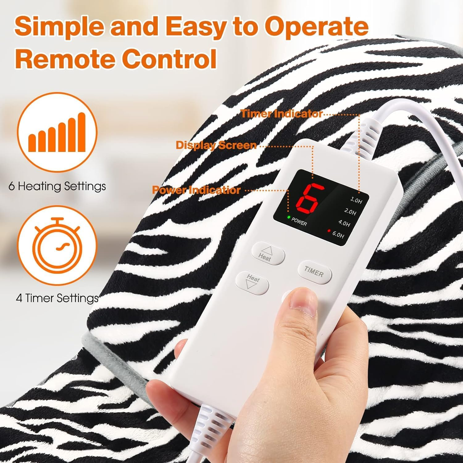 Sika Deer Heating Pads for Back Pain and Cramps Relief 49"X12" Large Menstrual Heating Pad for Period, Upgraded 4 Timer Auto off & 6 Heat Level Electric Heat Pad for Abdominal Neck Shoulder Pain Relief. - Leopard Print image number 6