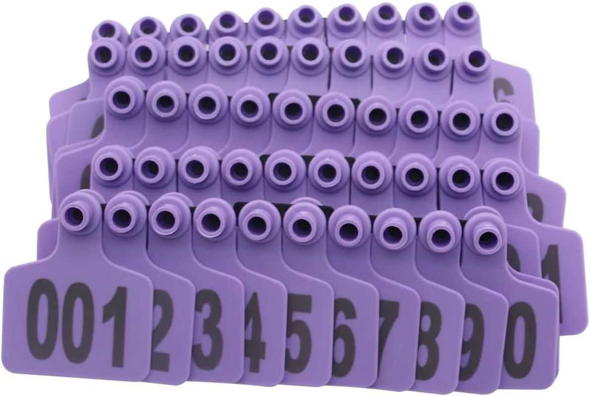 Cattle Ear Tags, Large Plastic Livestock Ear Tags for Sheep Cattle Calf Hog with Number 001-100/101-200/201-300, Animal Identification Ear Tag(Purple,001-100)