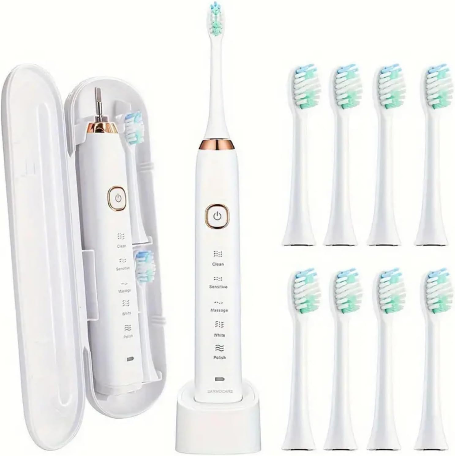 Sonic Electric Toothbrush, Travel Electric Toothbrush for Adults, IPX7 Rechargeable Oral Toothbrushes with 8 Brush Heads and Travel Case, 5 Modes with 2 Minutes Built in Smart Timer (Black)