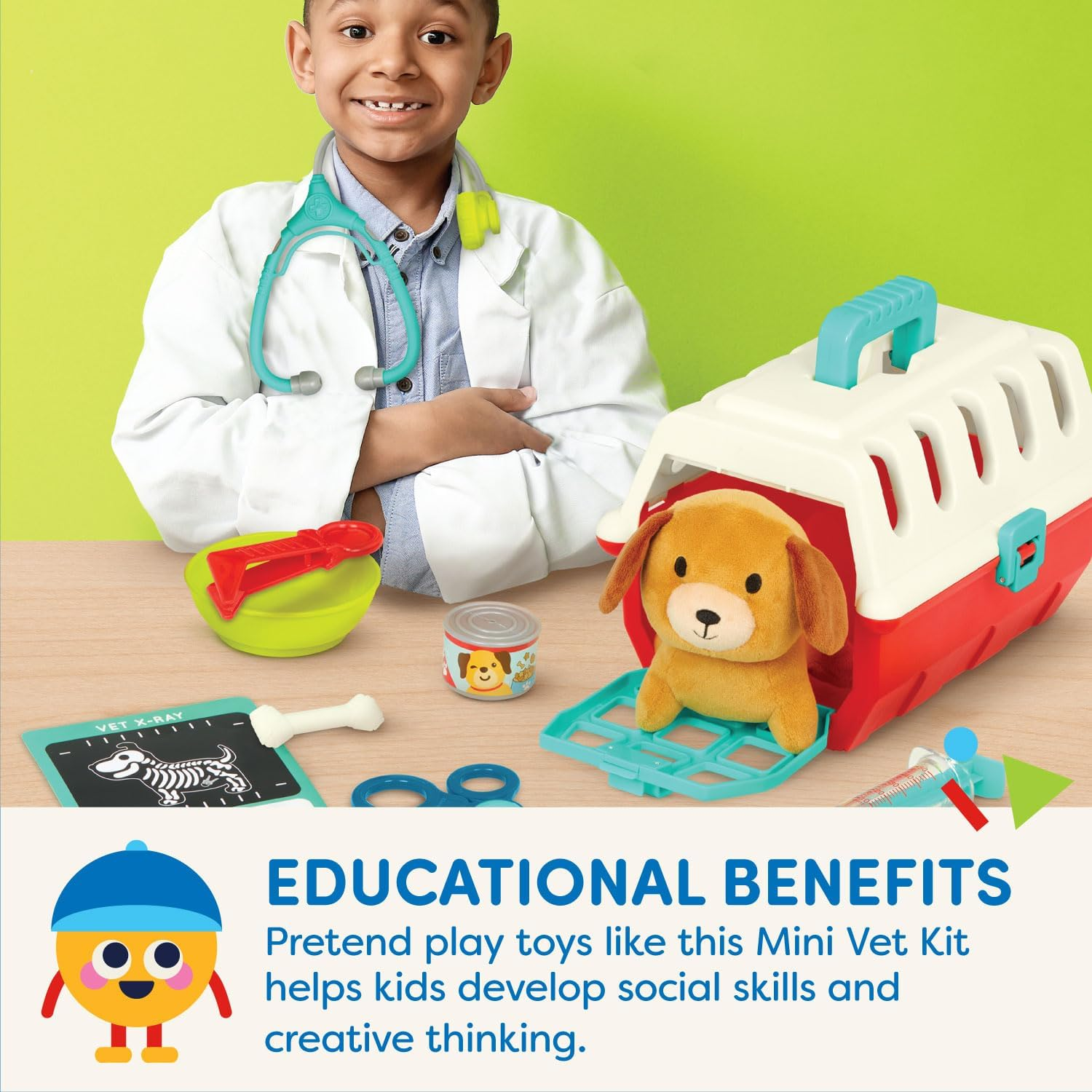 Battat &ndash; Mini Vet Playset (11Pc) &ndash; Plush Dog & Carrier &ndash; Stickers & Checklist &ndash; Toy Stethoscope & Bone &ndash; 2 Years + &ndash; Puppy Care Vet Kit