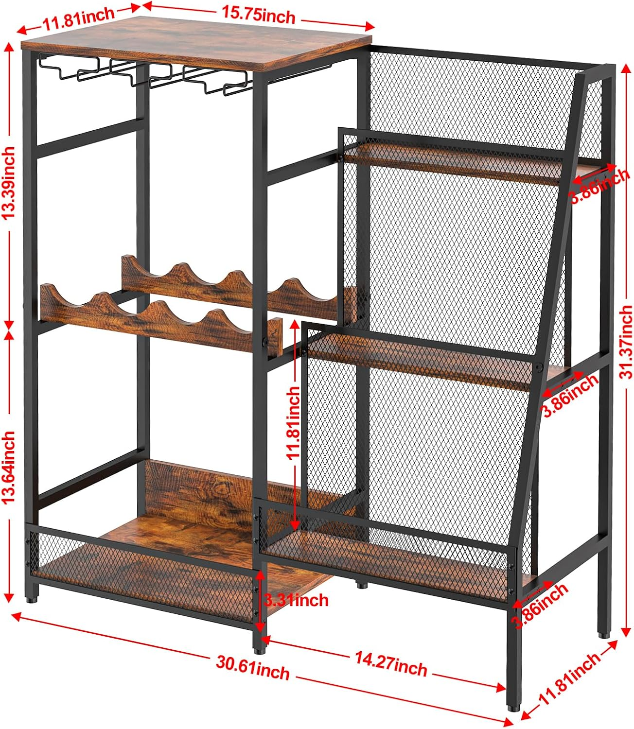Versatile Liquor Stand for Home Bar, Wine Rack Freestanding Floor, Mini Bar Table for Liquor Whiskey Wine, 3-Tier Trapezoidal Liquor Bottle Display Shelf with Glass Holder and Fences(Patent Pending) image number 5