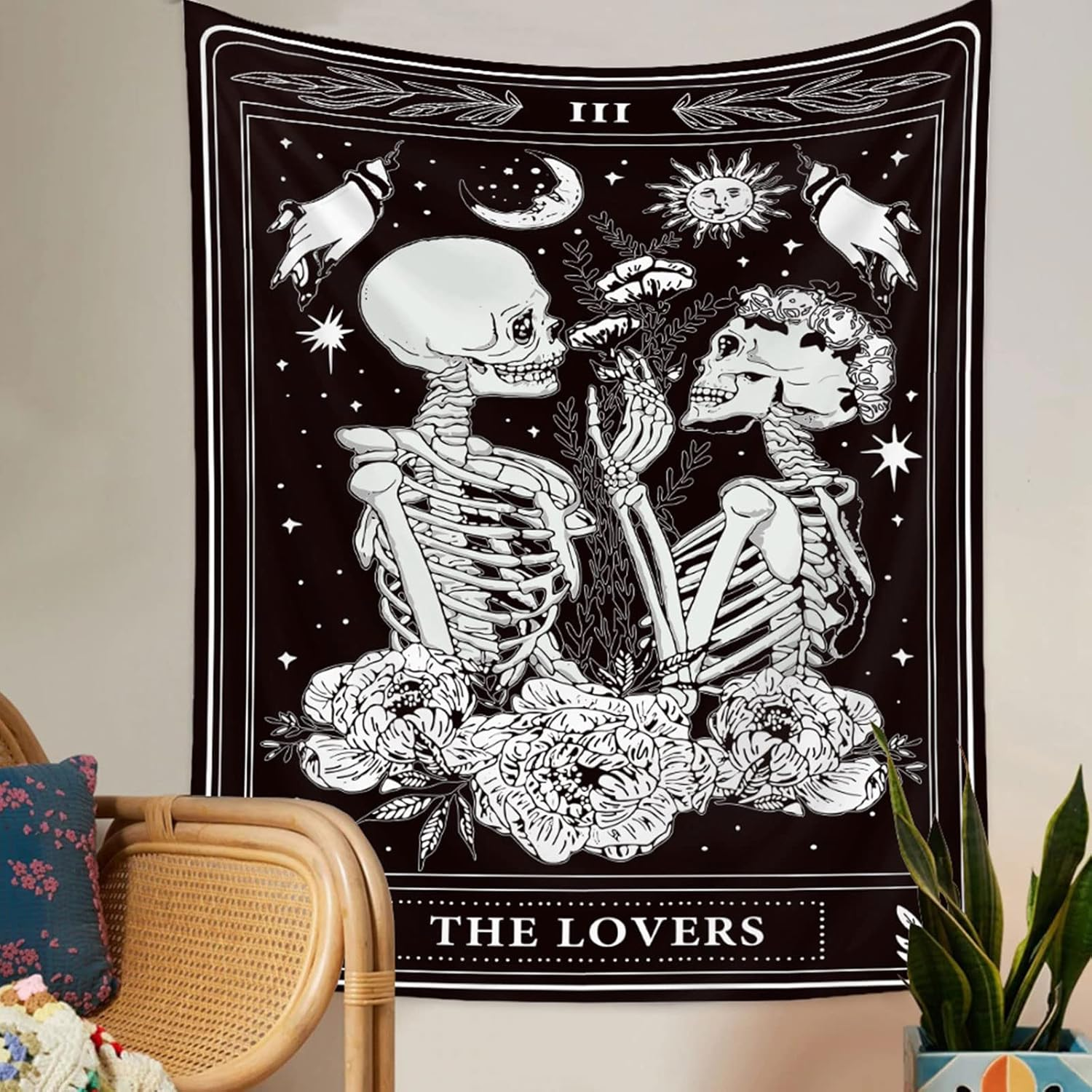 Skull Tapestries Black and White Skeleton Gothic Grunge Dark Witchy Wall Hanging Decor Tapestry for Bedroom Aesthetic Alt Room (30X40 Inches Vertical) image number 2