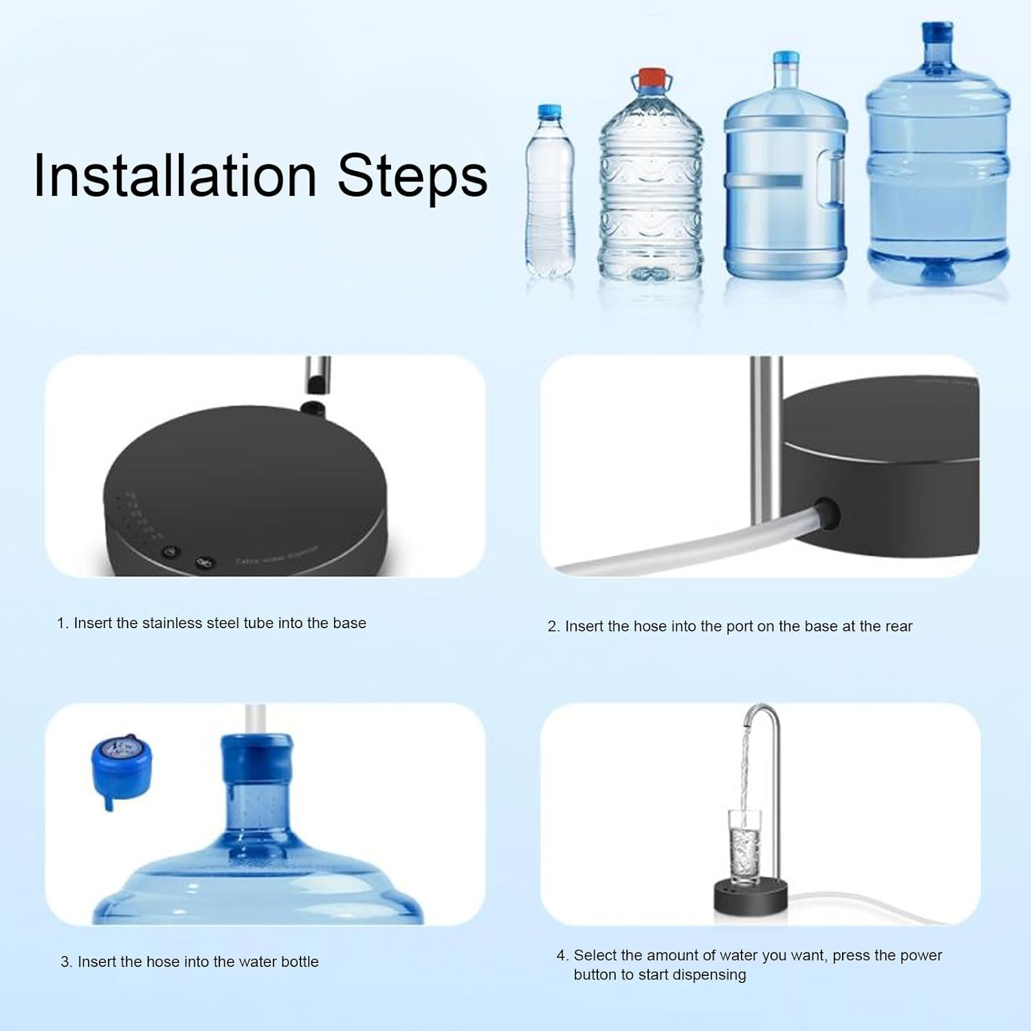 Desktop Water Dispenser, Automatic Drinking Electric Mineral Water Bottle Pump for Home and Office, Water Bottle Dispenser, Electric Water Dispenser (Black) image number 3