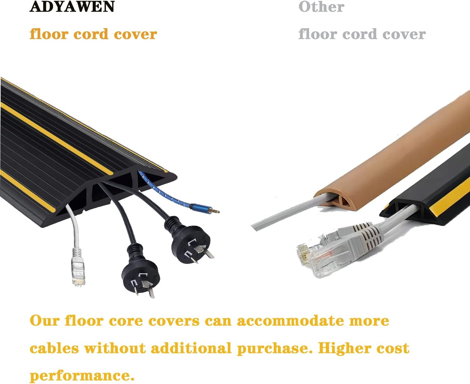 Adyawen 6.5FT Cable Protector Cord Cover for Floor, Heavy Duty PVC Duct Easy to Unroll, Prevent Trip Hazard for Home Office or Outdoor Settings, Black