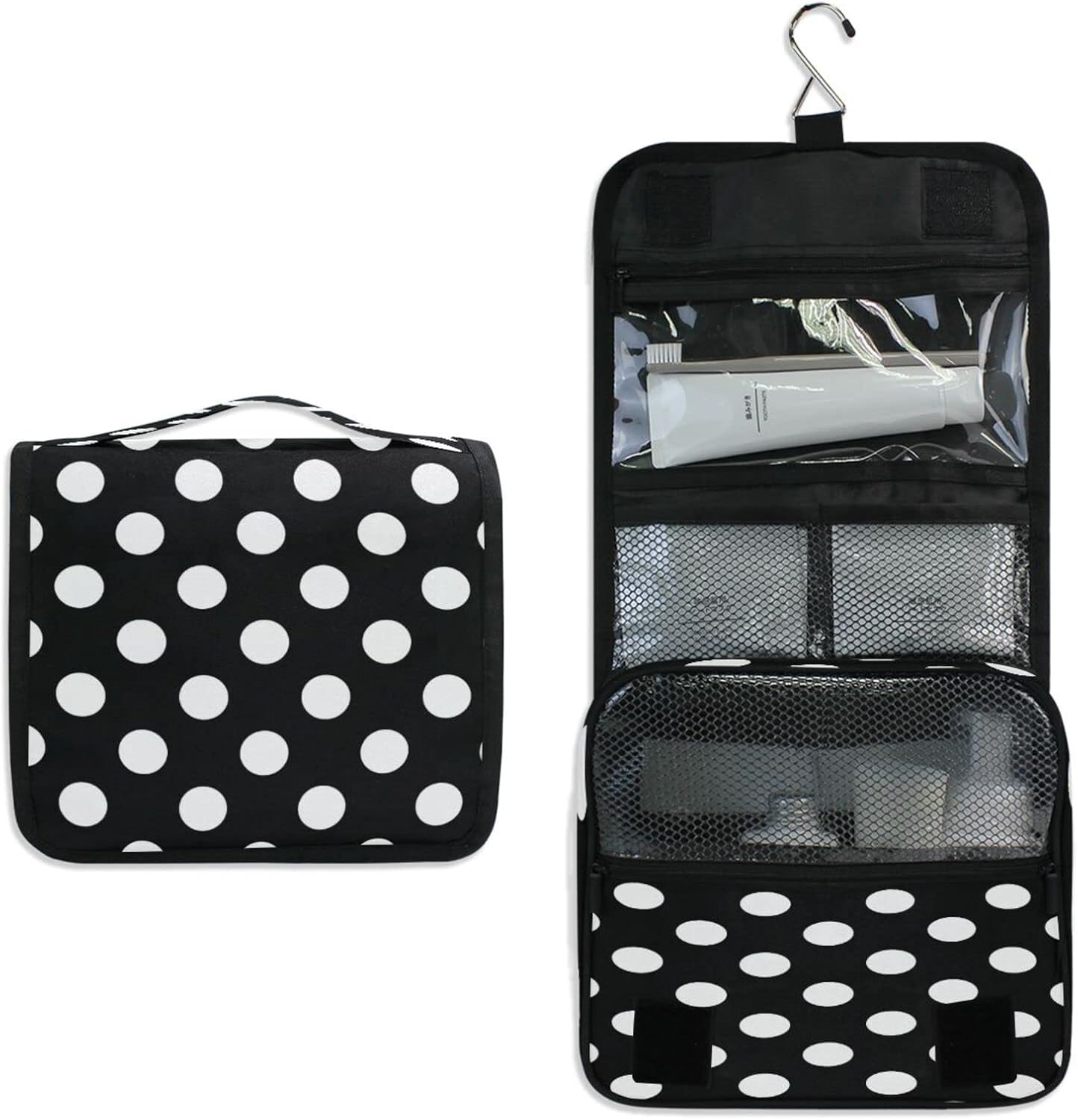 Polka Dot Geometric Pattern Hanging Toiletry Bag for Women Men, Portable Makeup Bag Organizer Cosmetic Bag for Purse Pouch Waterproof Travel Essentials Large Wash Bag for Kids Girls, Multicolor, One image number 5