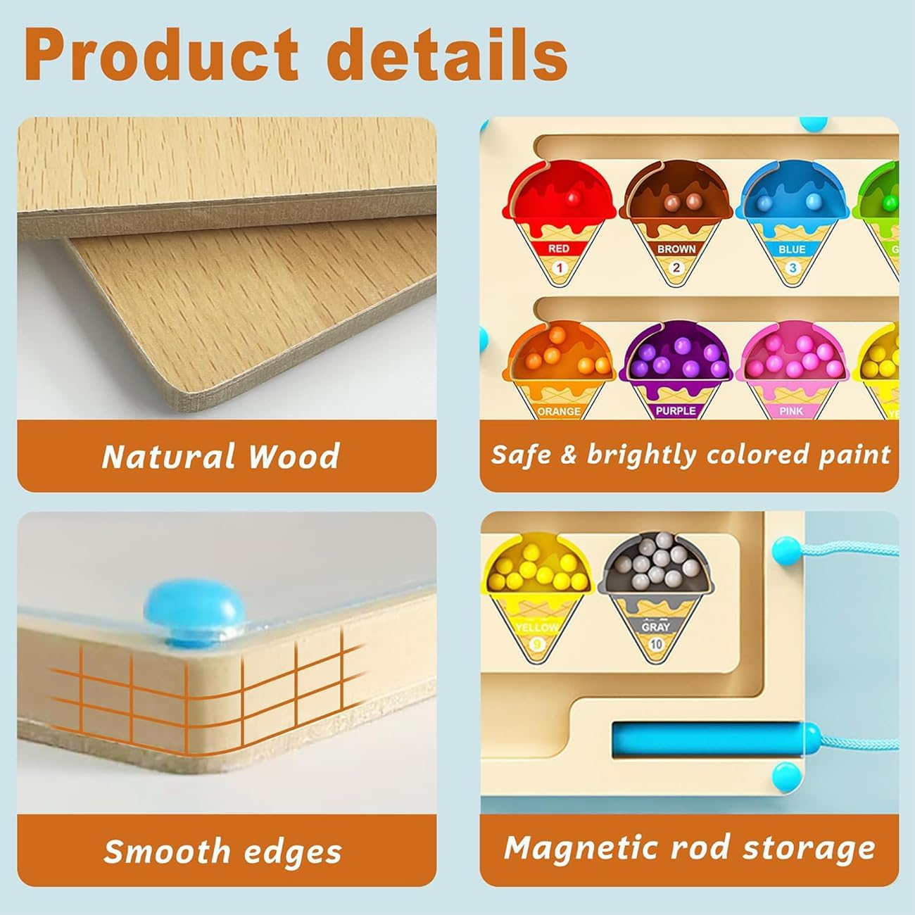 Magnetic Color and Number Maze, Montessori Fine Motor Skills Toys for Boys Girls Ages 3 4 5, Educational Toys for Toddlers Kids, Wooden Color Matching Learning Counting Puzzle Board Games image number 5