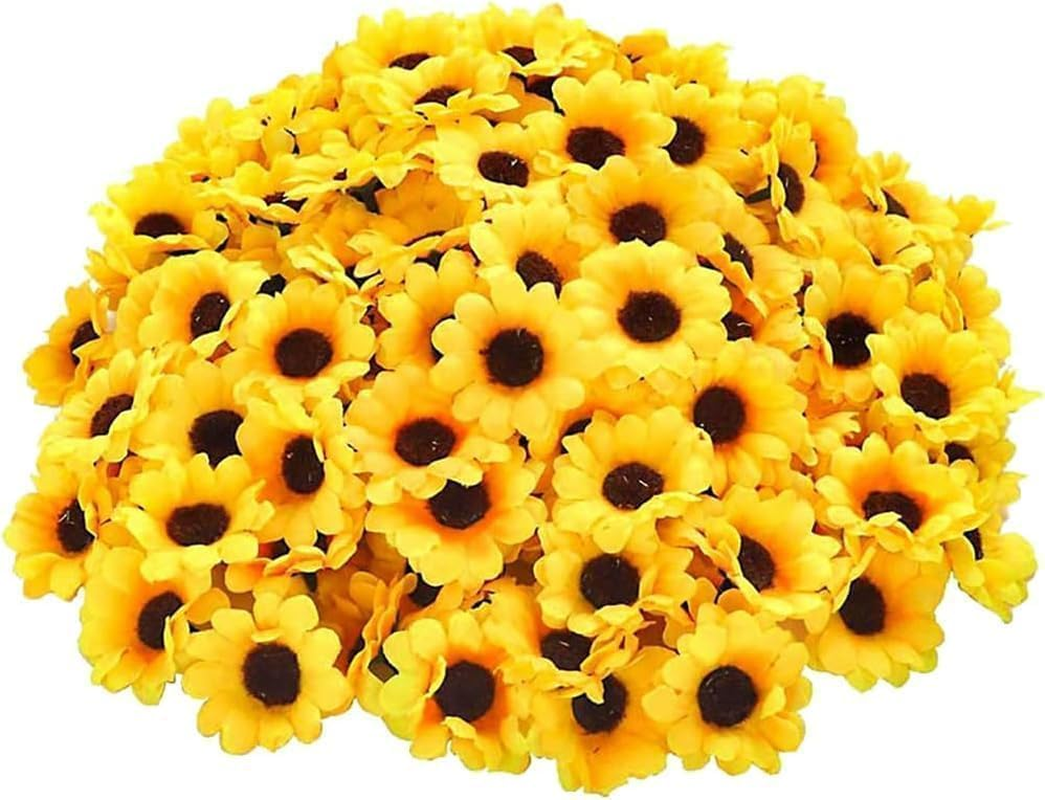 Jjlfresheners 100Pcs Yellow Artificial Flower Heads Mini Fake Sunflower Decorative Fabric Flowers Craft Floral Embellishments for Wreaths Wedding Artificial Flowers Home D&eacute;cor Products image number 3